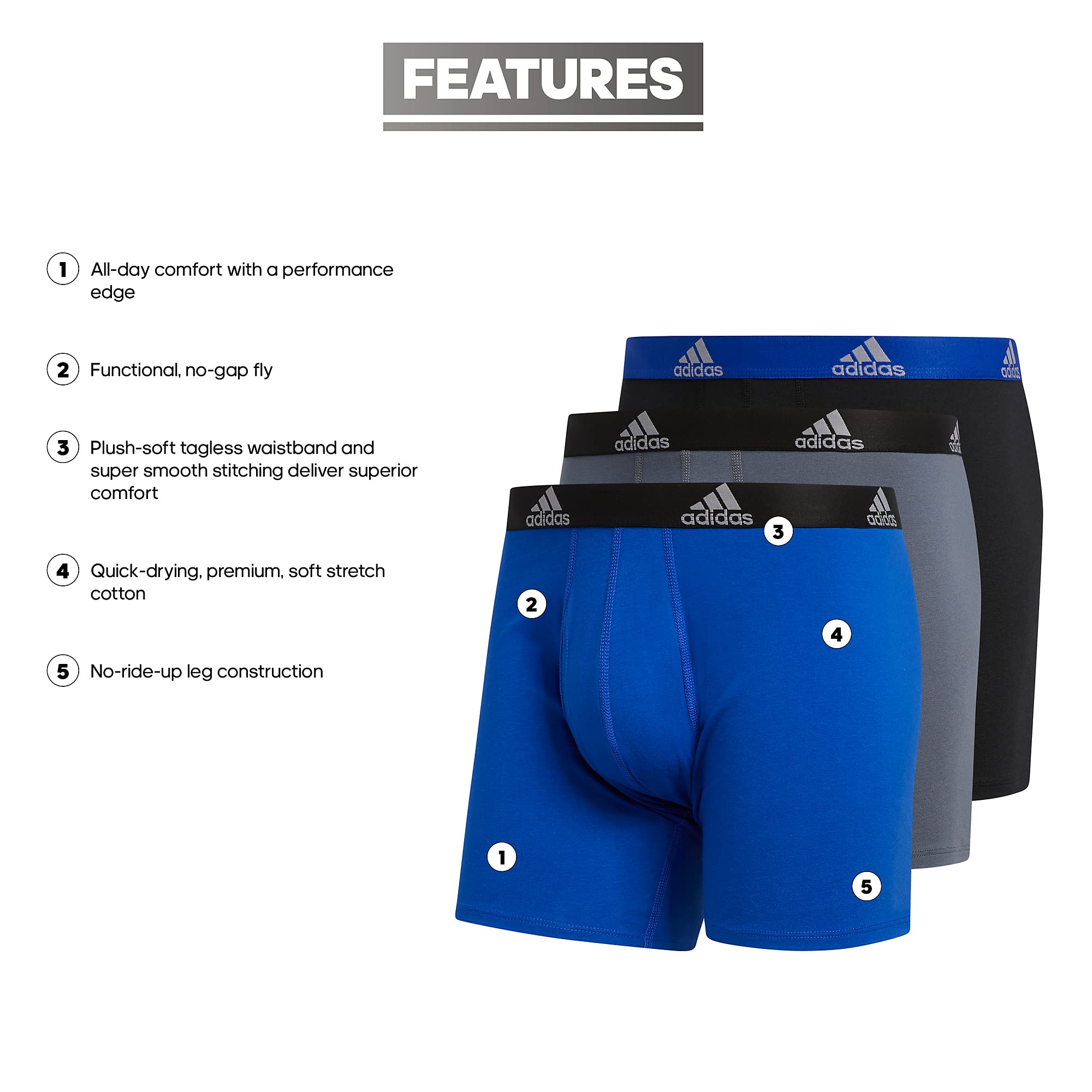 adidas Bokserki z elastycznej bawełny, 3 sztuki Mężczyźni Bokserki męskie, ze stretchu, 3 sztuki w opakowaniu (3 w zestawie)