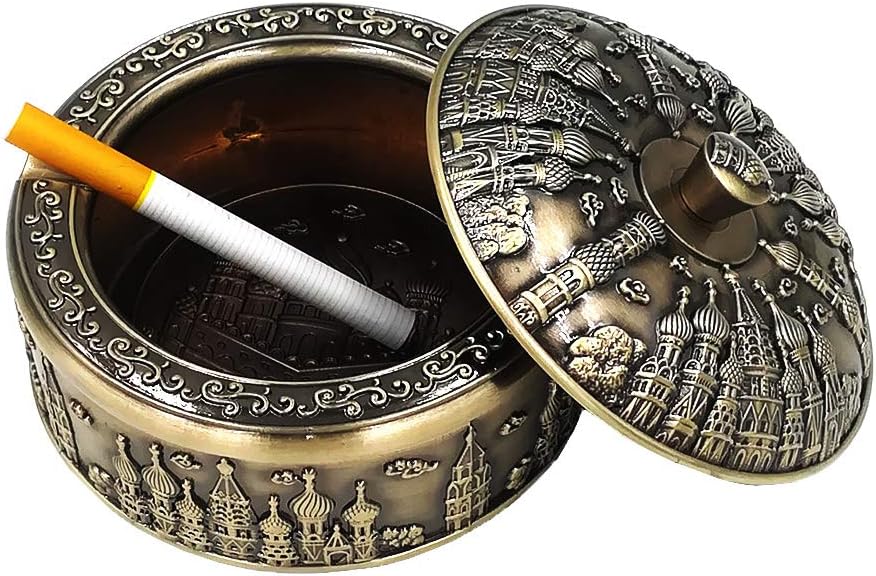 Suреr Chеар 🛒 Honoro Smokeless Ashtray with Lid,Vintage Windproof Ashtray for Cigarettes,Decorative Ashtray for Home Office Decoration,Castle Bronze