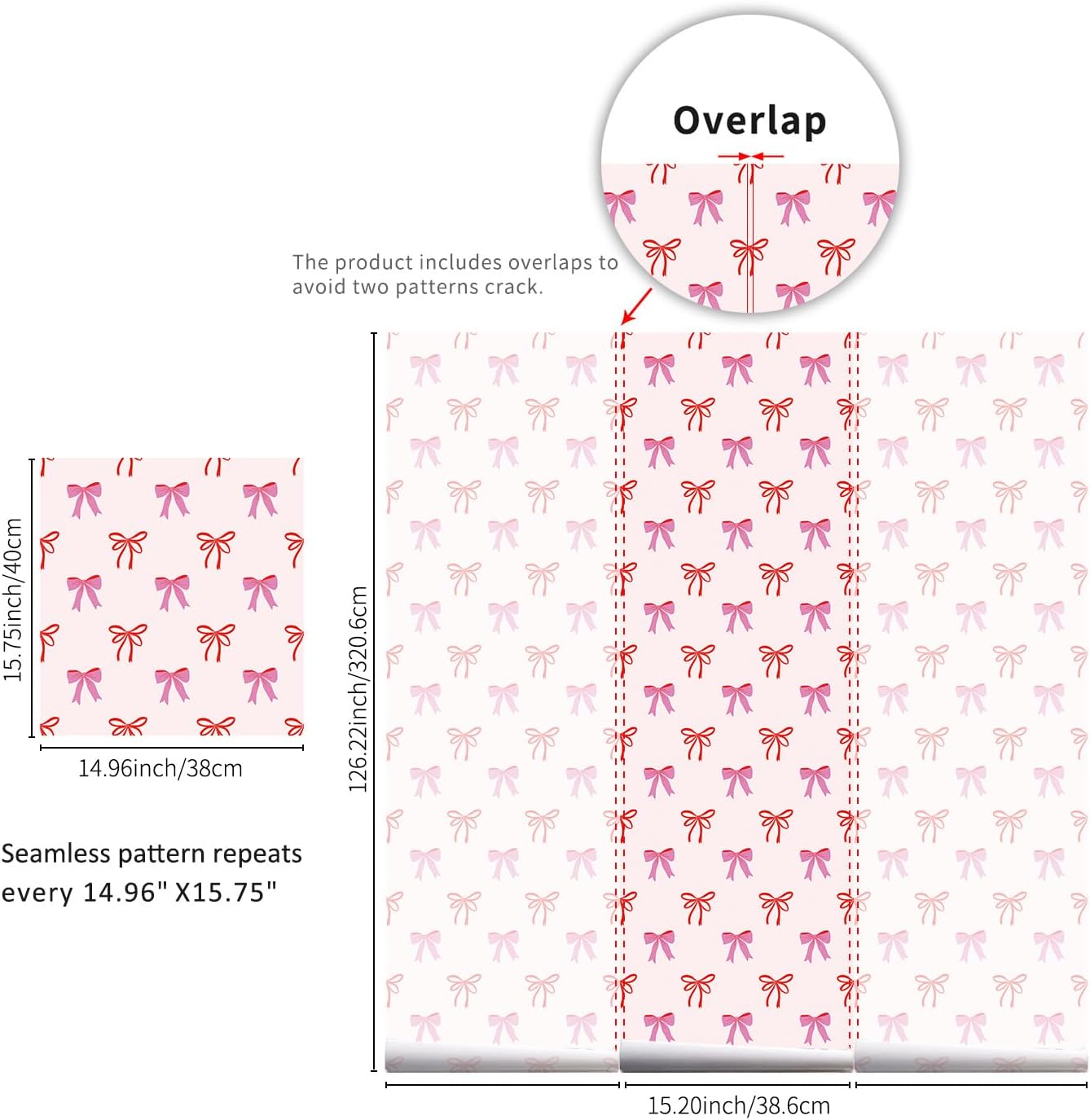 Bowknot Peel and Stick Wallpaper Leather Effect Textured PVC Shelf Drawer Liner Pink Removable Girls Bedroom Wall Backsplash 15.20x126.22 inch