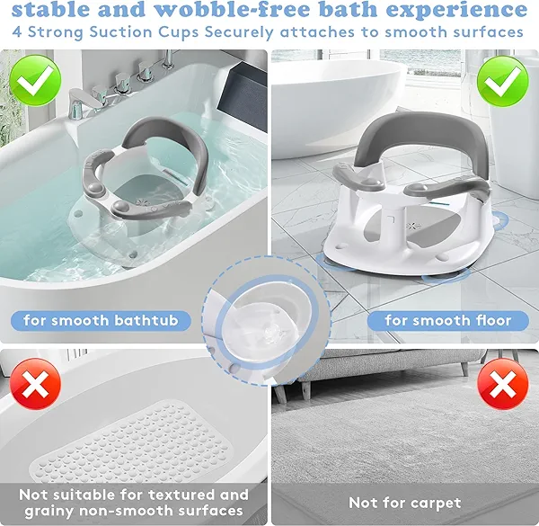 NFSVLB Baby Bath Seat for Babies 6 Months & Up Sitting Up with Temperature Alert+Soft Cushion+Suction Cup,Infant Bath Seat for Baby Bath Chair Toddler Bath seat for Bathtub Tub Shower Grey