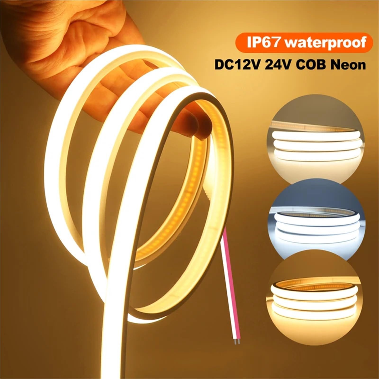 Wodoodporna taśma LED COB 0,5-20 m 12 V/24 V | 320 diod LED o wysokiej gęstości, elastyczna taśma neonowa, oświetlenie wewnętrzne na zewnątrz (ciepła biel, 24 V 16 m)