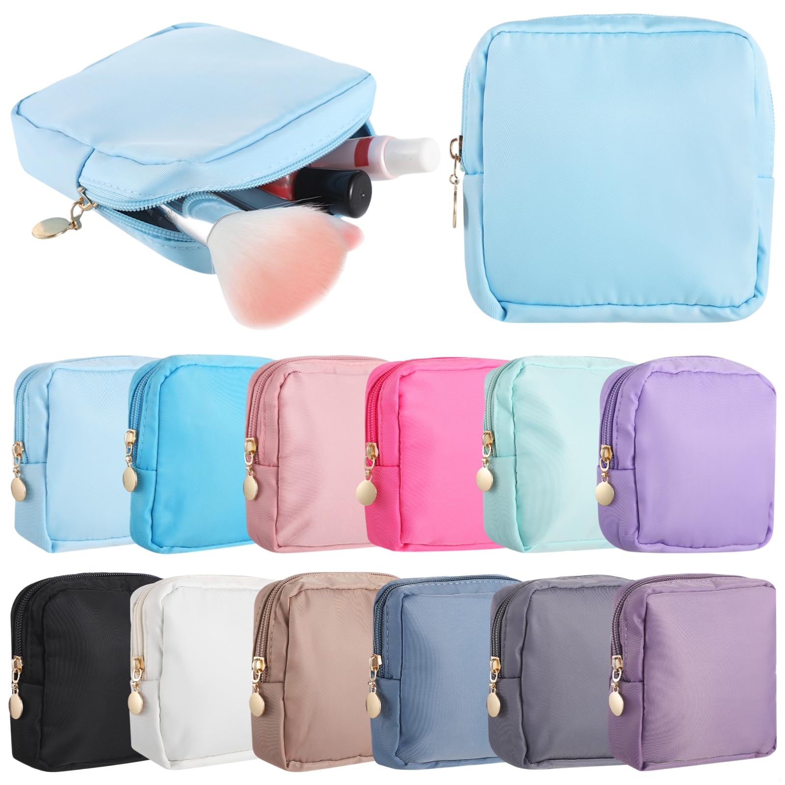 Set di 12 mini trousse in nylon, quadrate, con cerniera, compatte e leggere, per viaggi e uso domestico
