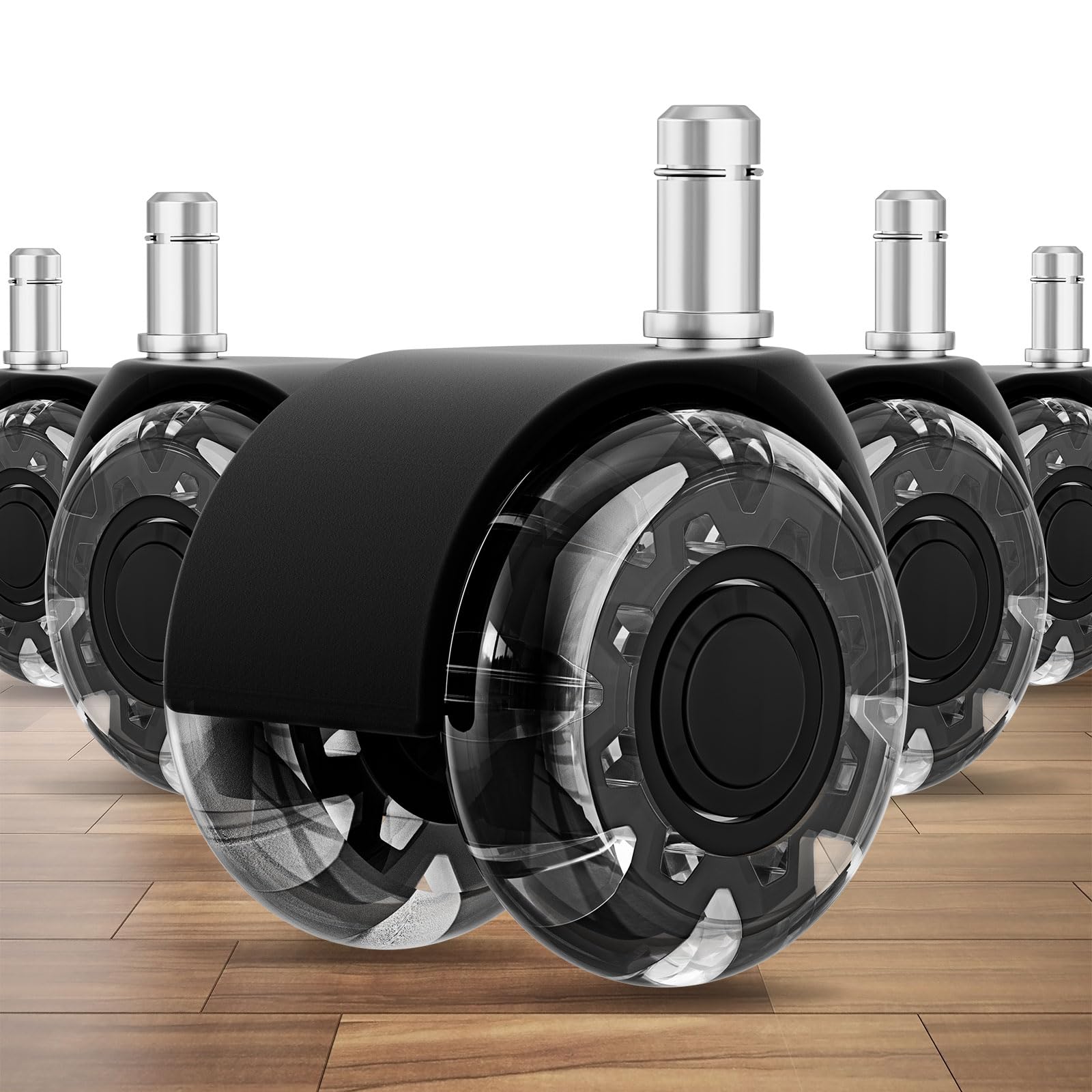 2 Inch Office Chair Wheels(Set of 5)-Heavy Duty Rubber Casters for Hardwood & Carpet, 2200lbs Capacity Universal Fit Smooth Rolling Casters