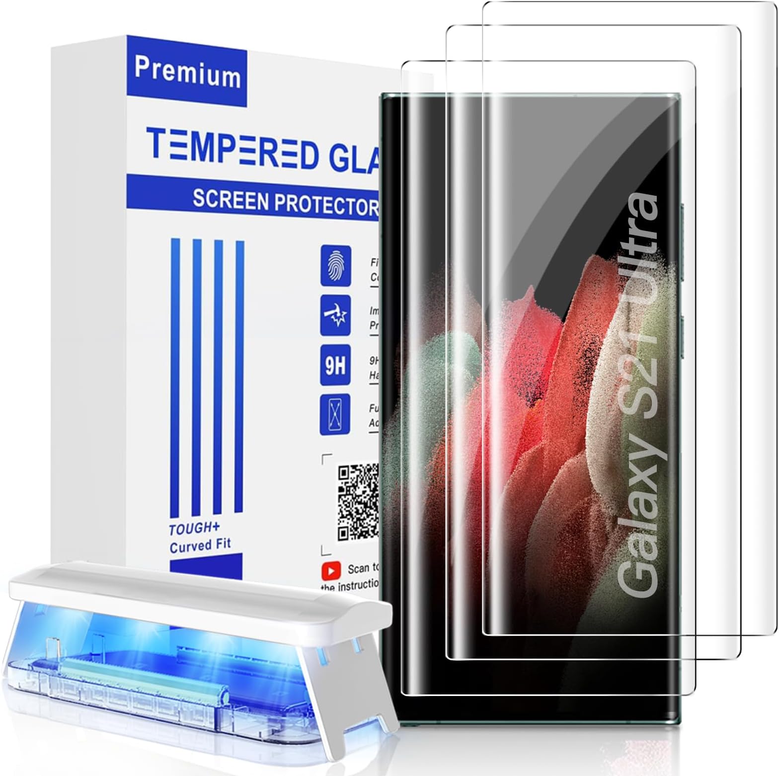 Mowei [3+2 Pack for Galaxy S21 Ultra Screen Protector [100% Fingerprint Unlocking] 3X 3D Curved Tempered Glass & 2X Camera Lens Protector for Samsung S21 Ultra 5G