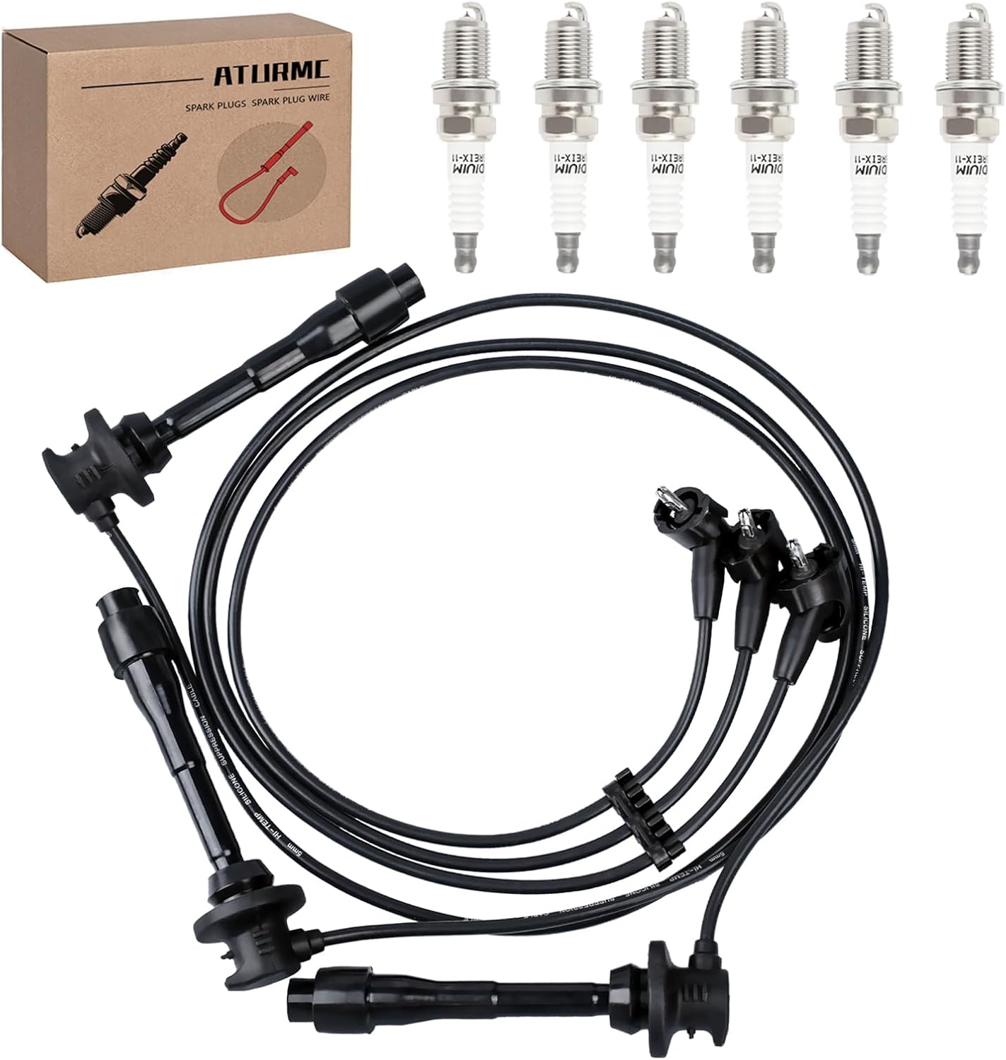 Set of 3 PCS Ignition Spark Plug Wires 7783 RC-TE65 55917 936M 19037-20011 & 6 Iridium Spark Plugs Set Compatible with V6 3.0L Toyota Lexus 1996-2001 Camry Sienna Avalon Solara ES300