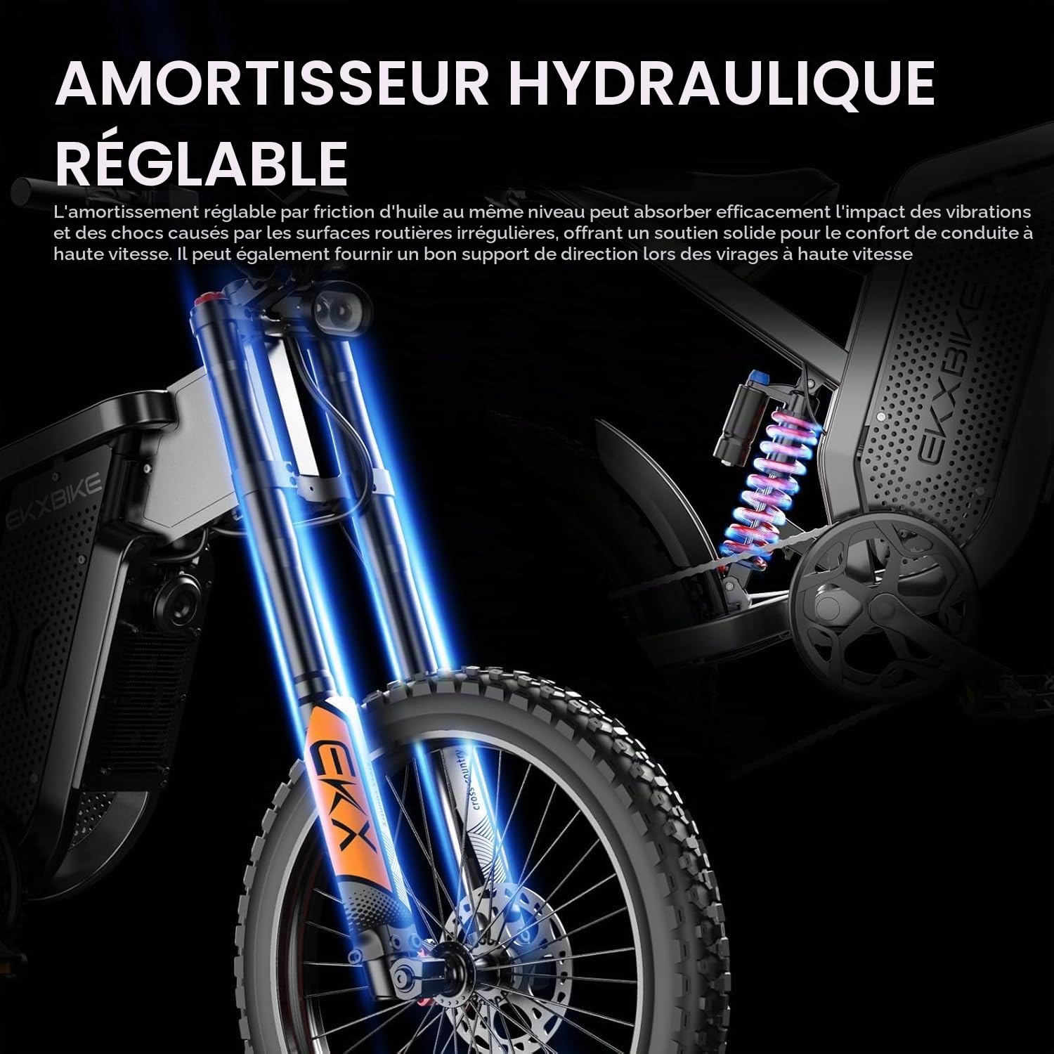 Générique EKX X21 Max Vélo Électrique Tout-Terrain pour Adultes, Moteur 48MPH, Batterie Lithium 60V 30AH, Freins Hydrauliques, Suspension Complète, Garde-Boue Avant de Dirt Bike
