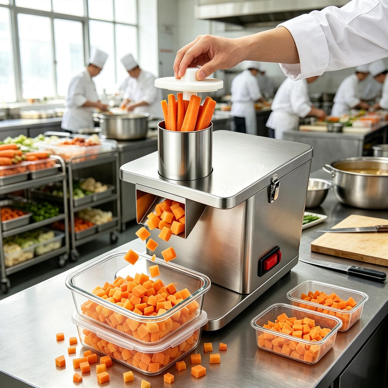 Elektrischer Gemüsezerkleinerer, 200 W, mit Schneiden, Raspeln und Würfeln. | Küchenmaschine, schneidet Zwiebeln, Kartoffeln, Karotten, bereitet Salate zu, ideal for private und gewerbliche Küchen.