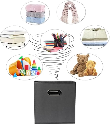 Vista 39 de Contenedores de almacenamiento de tela de tela, organizador de cubos de tela con asas dobles, cestas de almacenamiento plegables para el hogar