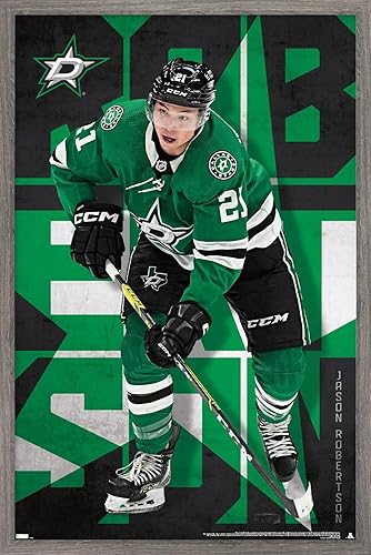 Trends International NHL Dallas Stars - Póster de pared de Jason Robertson 23, 14.725 x 22.375 pulgadas, versión enmarcada de madera de granero