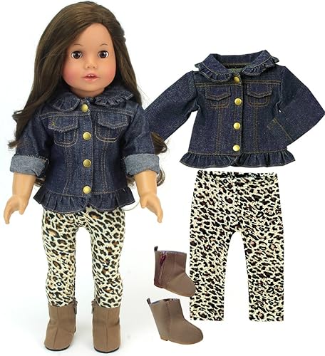 Miniatura 5 de Sophia's Chaqueta de mezclilla con volantes, leggings con estampado de animales y botines de gamuza marrón con cremallera, conjunto de 3 piezas para