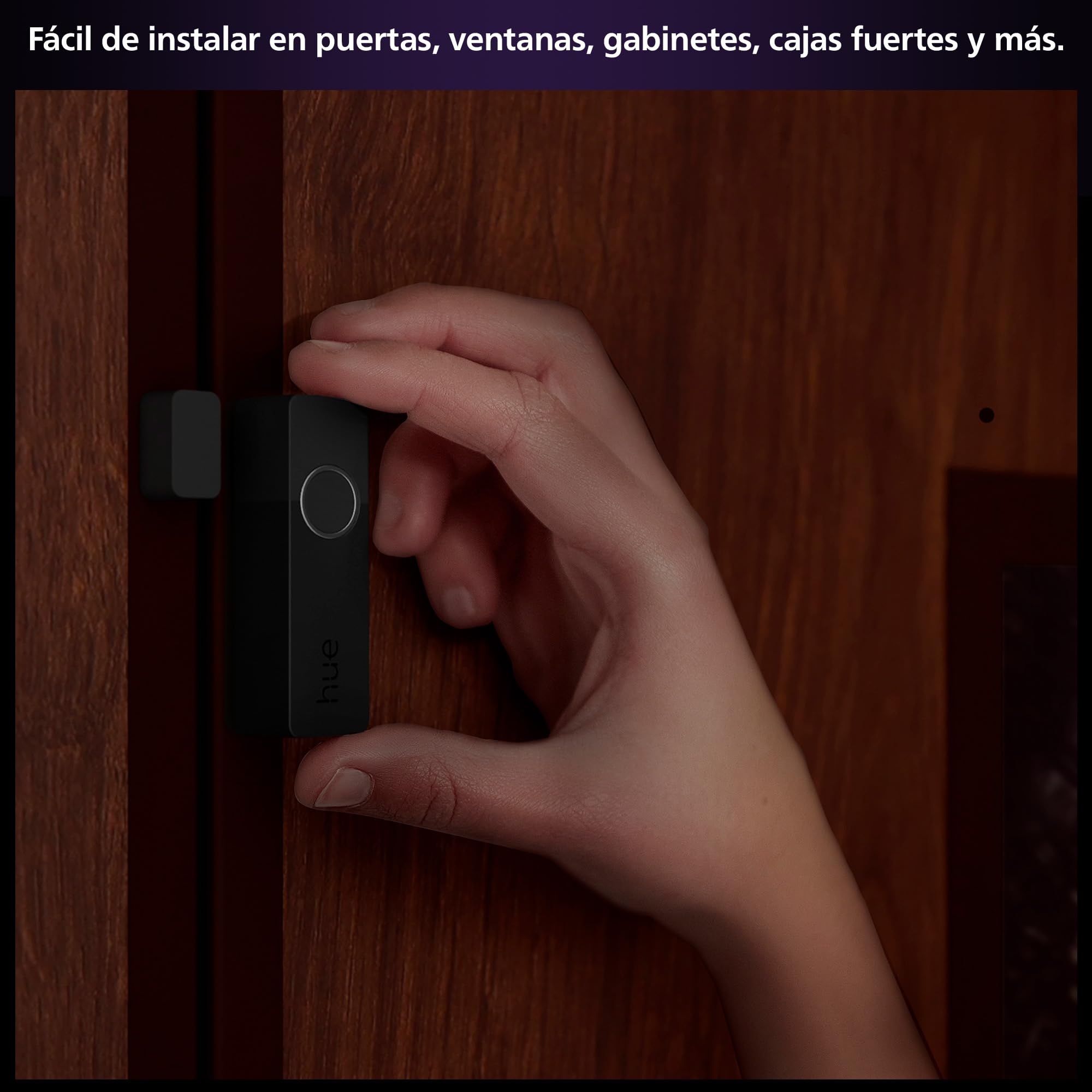 Philips Hue Secure - Sensor de Contacto Inteligente para Puertas y Ventanas (Color Negro), fácil de Instalar, Control de Vigilancia y Luz Inteligente con Solo una App (Requiere Bridge)