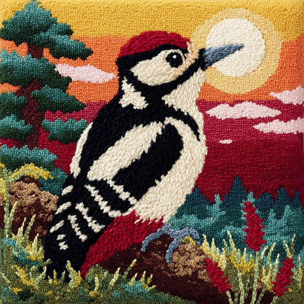 Henypt Latch Hook Cushion Kits, Scenery and Birds