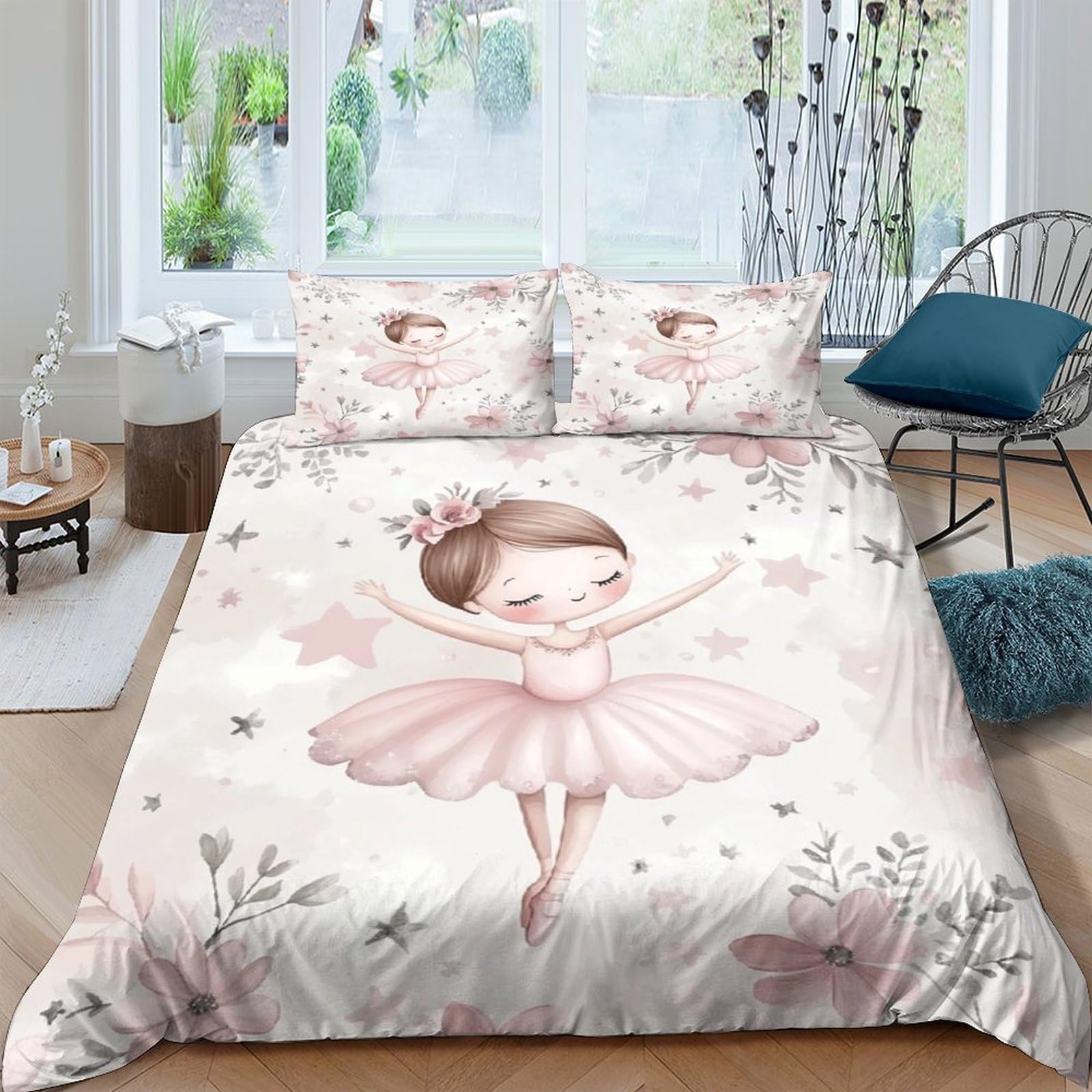Ctjqhvkz Style-3 3D Printed Ballet Princess Fitted Sheet Microfiber Soft Breathable Floral Bed Cover For Bedroom Guest Room Decor Single（135X200cm）