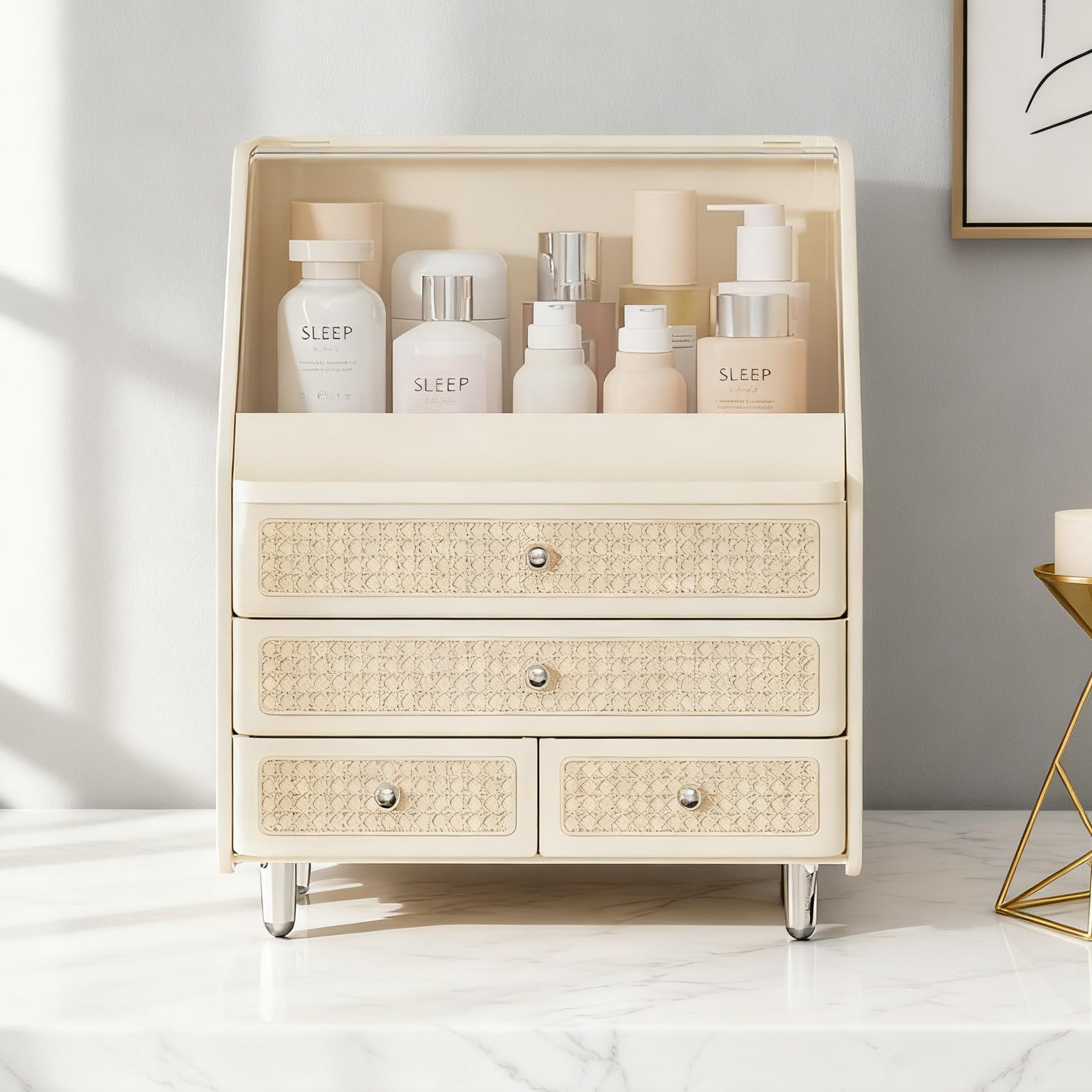 Boîte de rangement cosmétiques étanche avec tiroirs pour maquillage et parfum