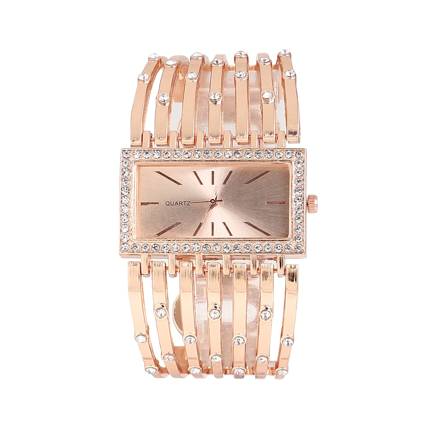Haute Sauce Women's Embellished Analog Dial with Stainless Steel Strap | Foldover Closure | Quartz Movement | Battery Power | Fashion Wrist Belt Watch for Female and Girls-image-13