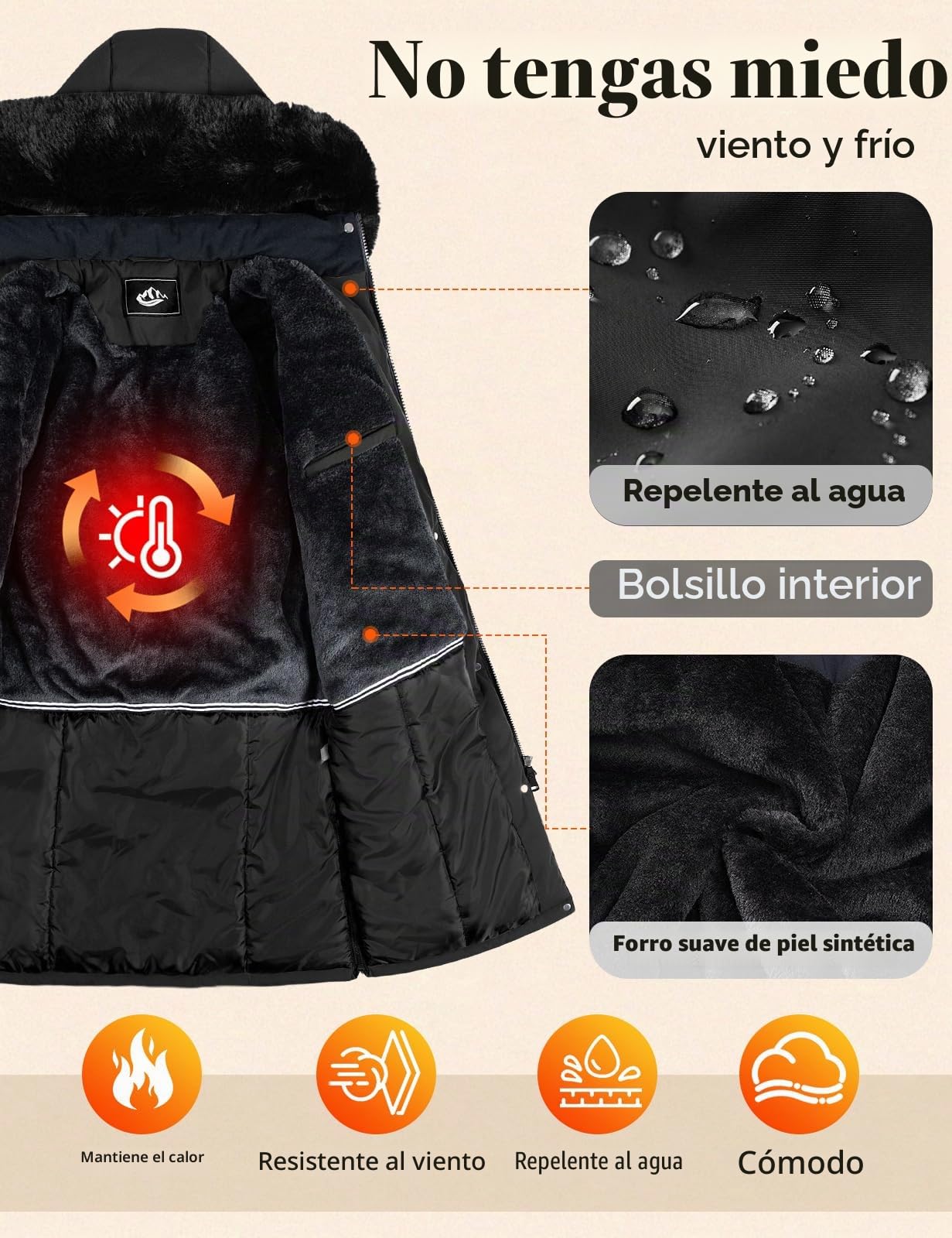 Yuson Girl Abrigos Mujer Invierno Largo Gruesa Cálido Abrigo Forro Polar Térmico Viento Chaqueta con Capucha Otoño Invierno Elegante Cazadora Casuales Parka con Cremallera y Cordón