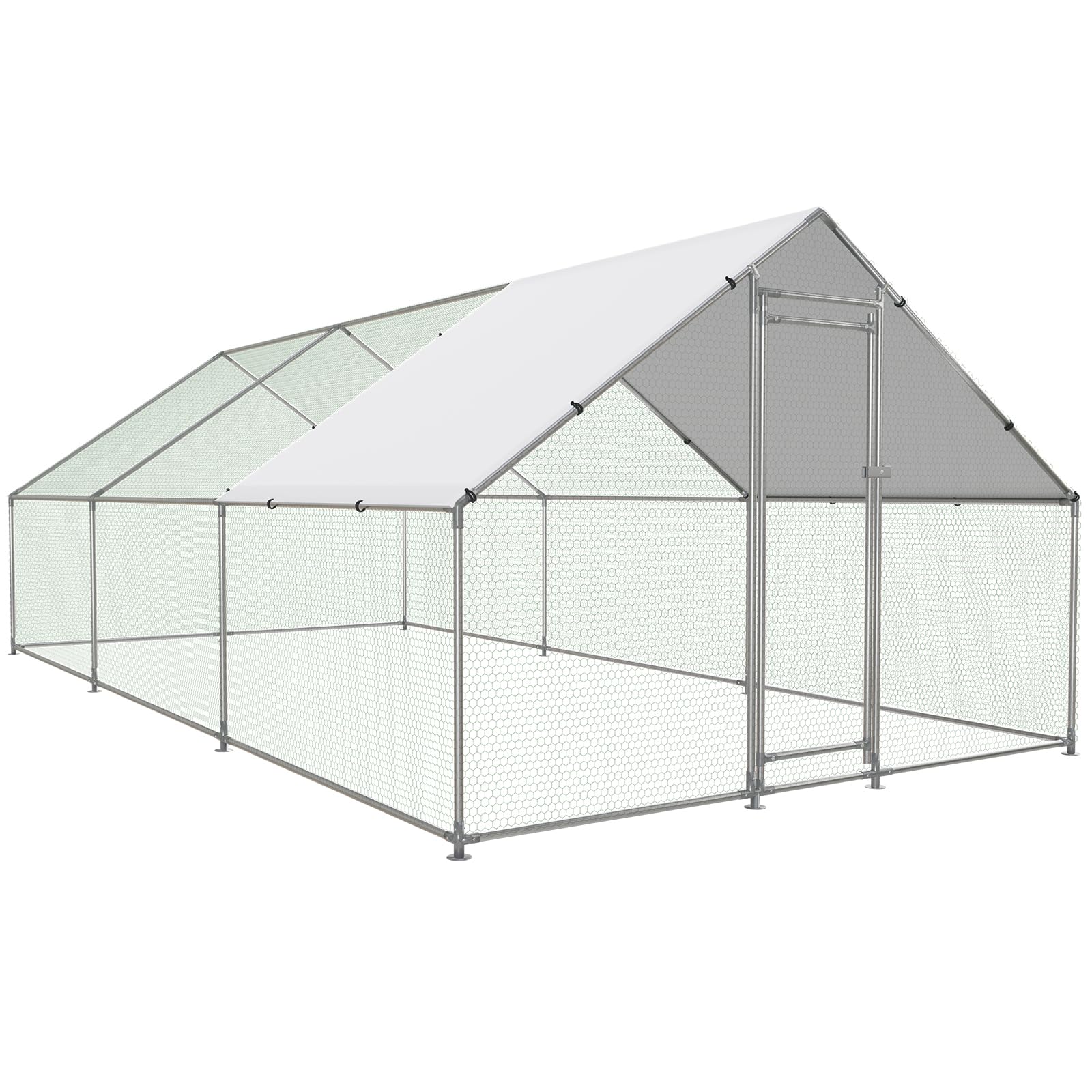 NUGRIART Large Metal Chicken Coop Walk-in Poultry Cage with Water-Resident and Anti-UV Cover Duck Rabbit Cat House Outdoor Chicken Run Pen with Spire