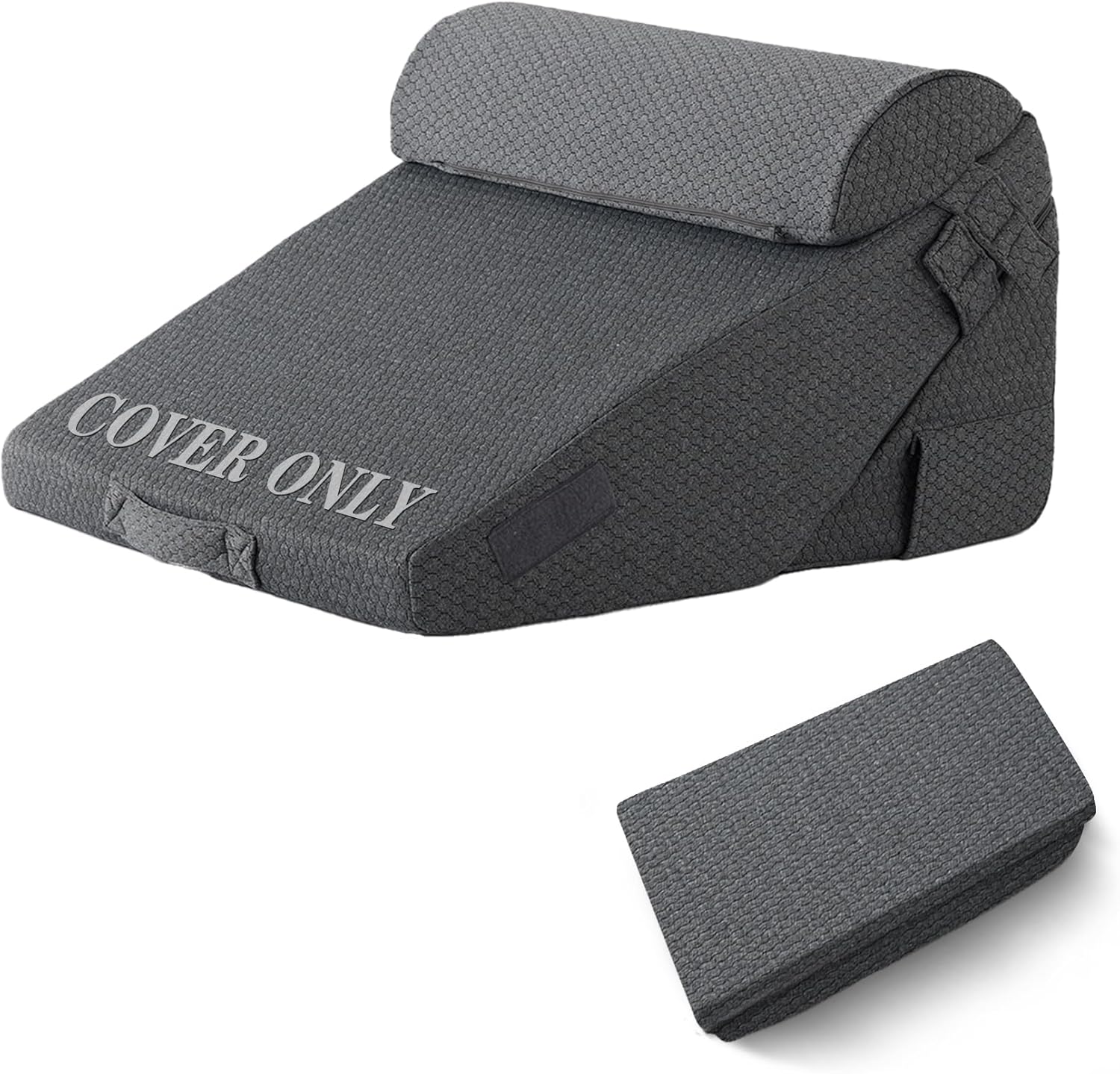 Bedluxe Wedge Pillow Set Cover for 3PCS, Adjustable Bed Wedge Pillow Case with Side Pocket, Removable&Machine Washable Wedge Pillowcase with Zipper, 22"x22"x12", Grey(Pillow NOT Include)