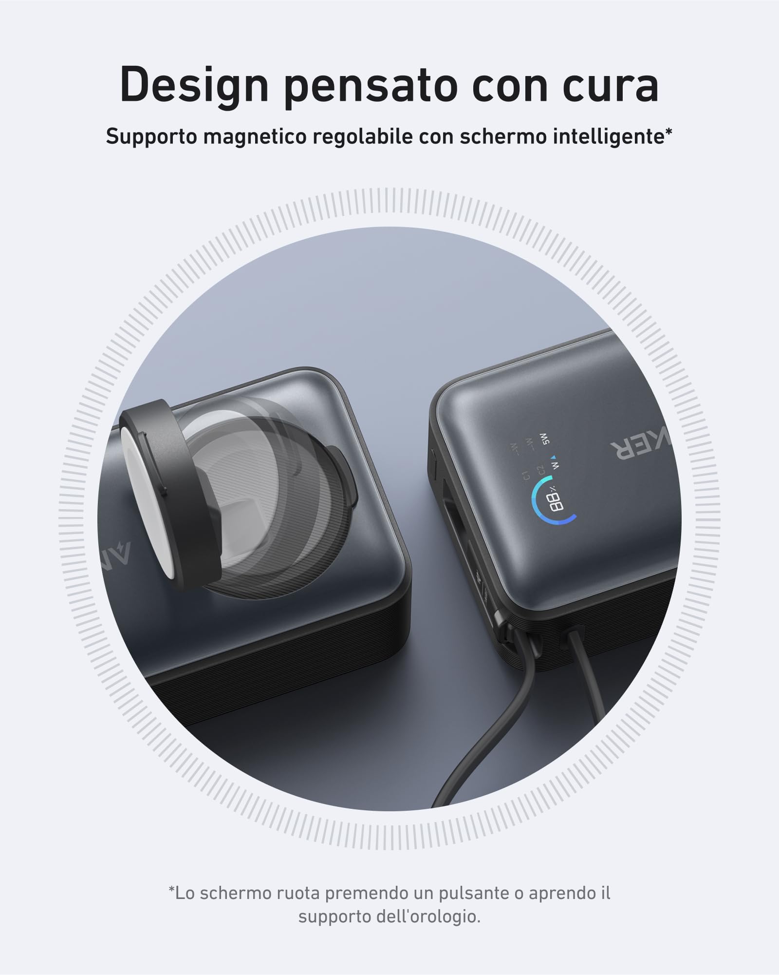 Anker MagGo Power Bank per Apple Watch, Batteria Certificata, Portatile e Compatta da 10.000mAh, Cavo USB-C Incorporato, 35W Max, per iPhone 16/15, Samsung, iPad, AirPods, e Altro Ancora