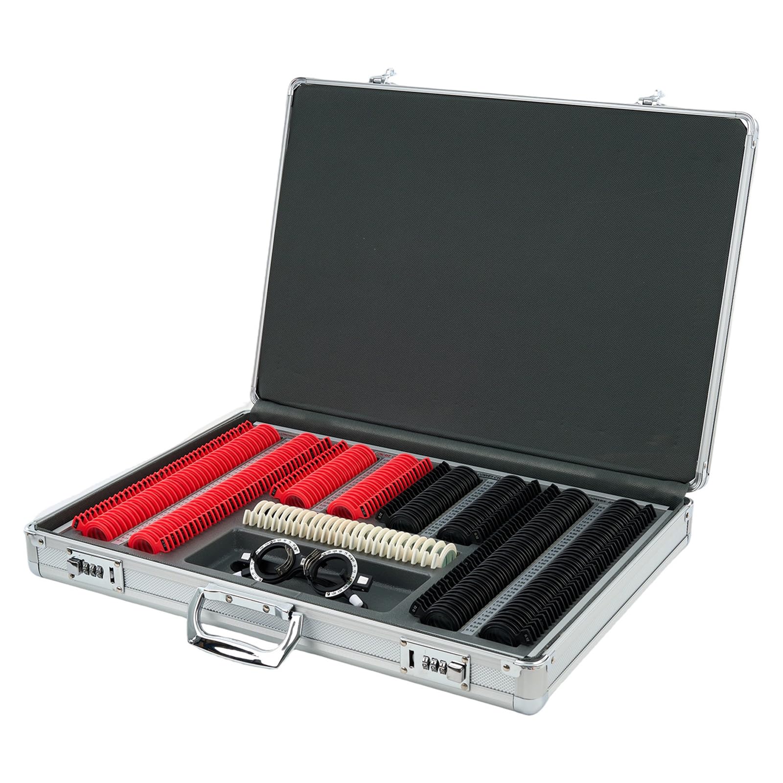 YSFHYAN High Transmittance Optical Trial Lens Set,Optometry Box Equipment,266pcs Optical Trial Lens Set Metal Rim Aluminium Case,for Optical Shops and Vision Testing Institutions
