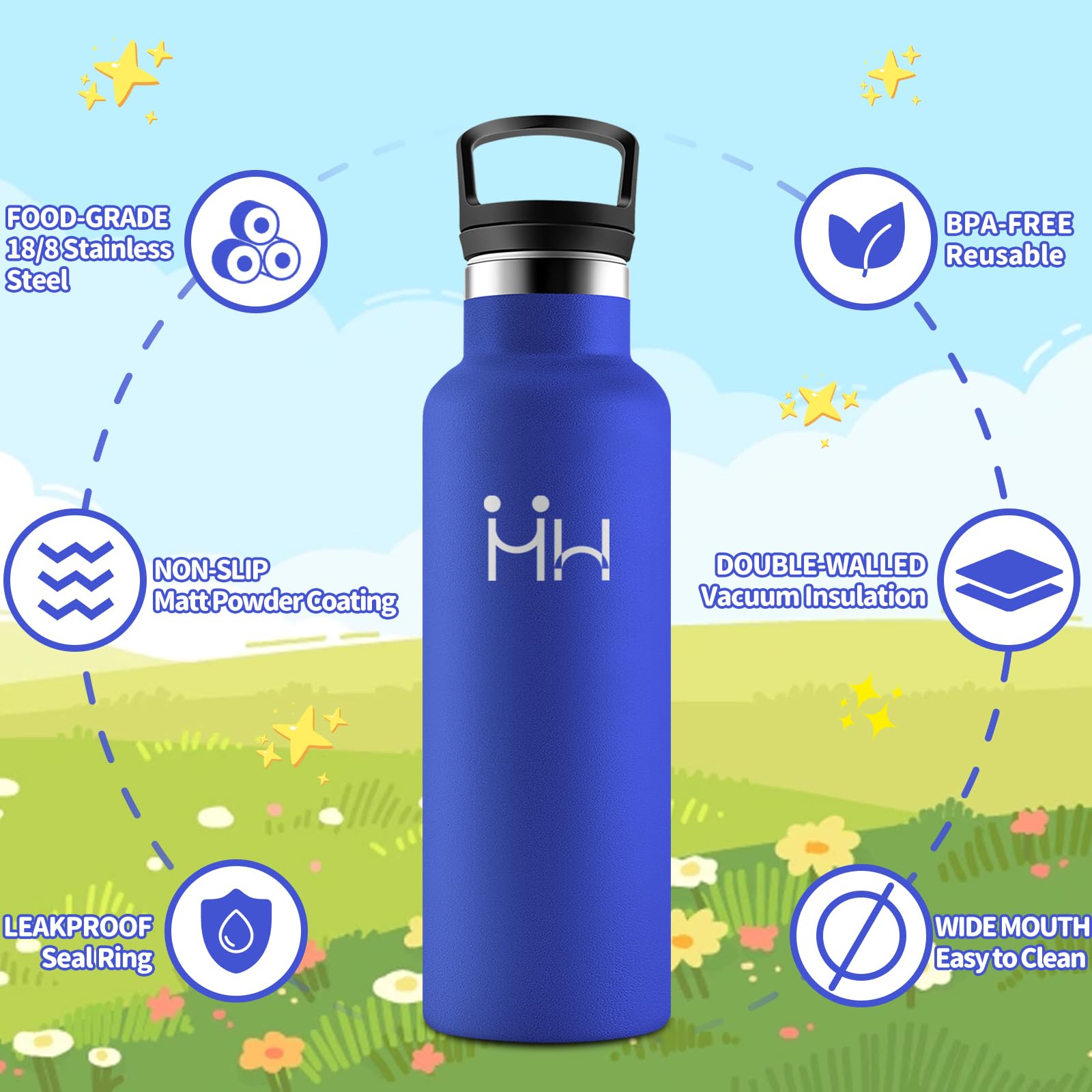 HoneyHolly Borraccia Termica Bambini 500ML, Senza BPA, Bottiglia Termica, Acciaio Inossidabile 18/8, Borraccia Con Cannuccia, A Prova Di Perdite, Borracce Per Scuola, Sport, Ufficio