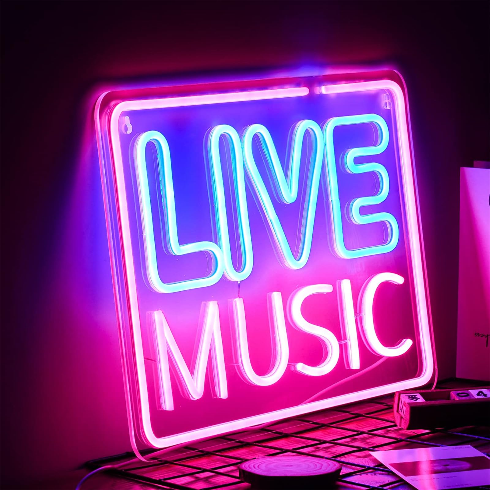 Muzyka na żywo neonowe światła muzyczny bar LED neonowy znak montowany na ścianie lampka nocna bar studio muzyczne sypialnia dekoracja ścienna sztuka impreza klub USB z przełącznikiem