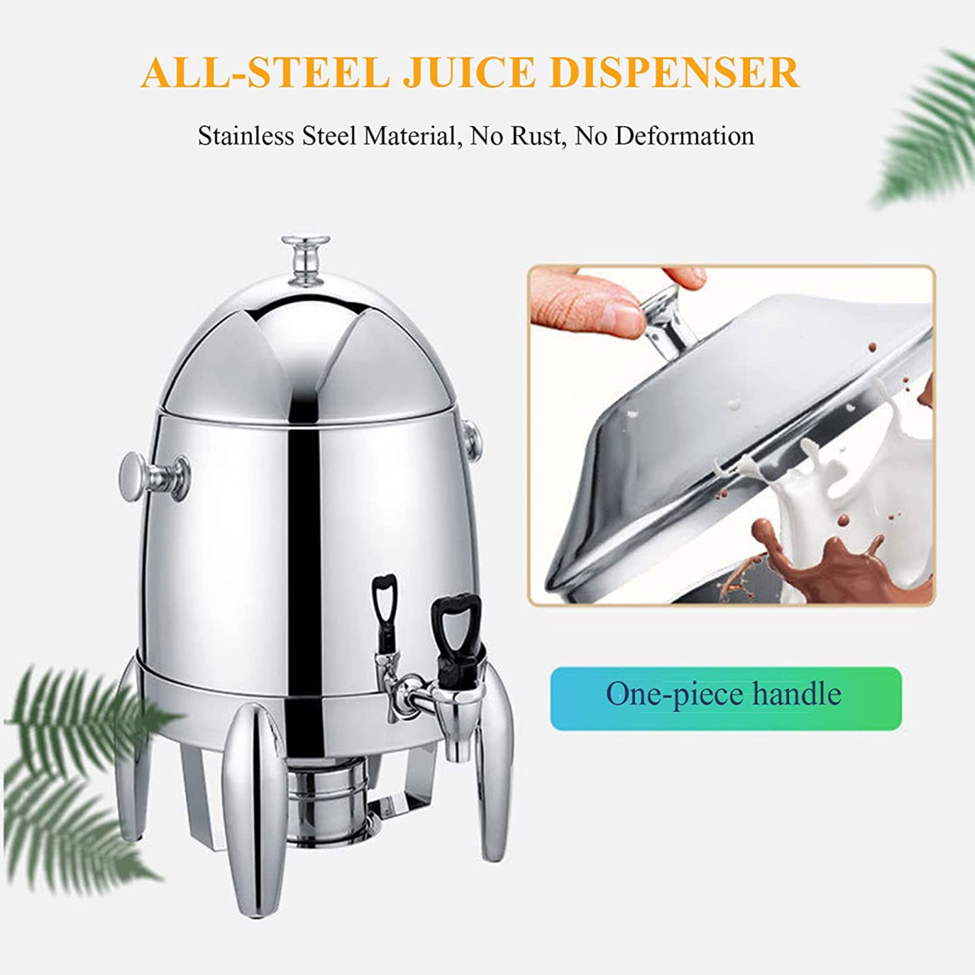Urna Comercial para Café de 3 Galones, Dispensador de Bebidas Calientes de Acero Inoxidable con Tapa, Grifo Y Soporte para Combustible para Hoteles, Buffets Y Eventos con Catering/Transparent