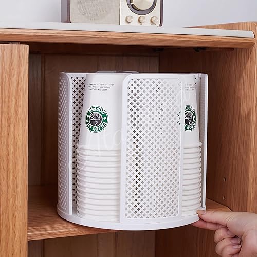 Miniatura 7 de Atavarna - Dispensador de tazas de café giratorio con 4 compartimentos, soporte para tazas y tapas para organizador de tazas de 5 a 16 onzas para