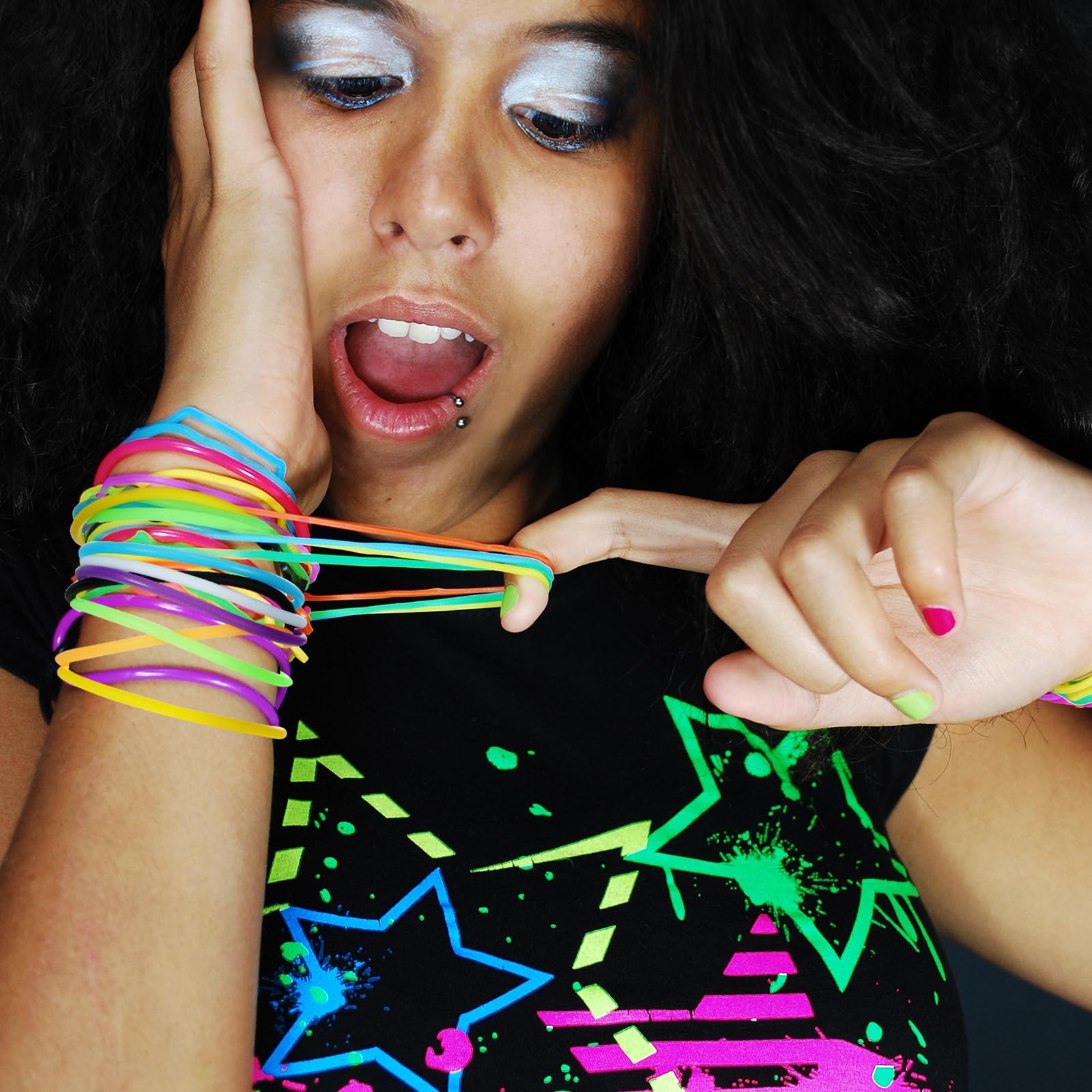 300 Pcs Silicone Jelly Bracelets Hair Ties Mixed Style High Elasticity Amazon.com: Sumind 200 Pcs Jelly Bracelets 80s Glow Silicone  main image 4