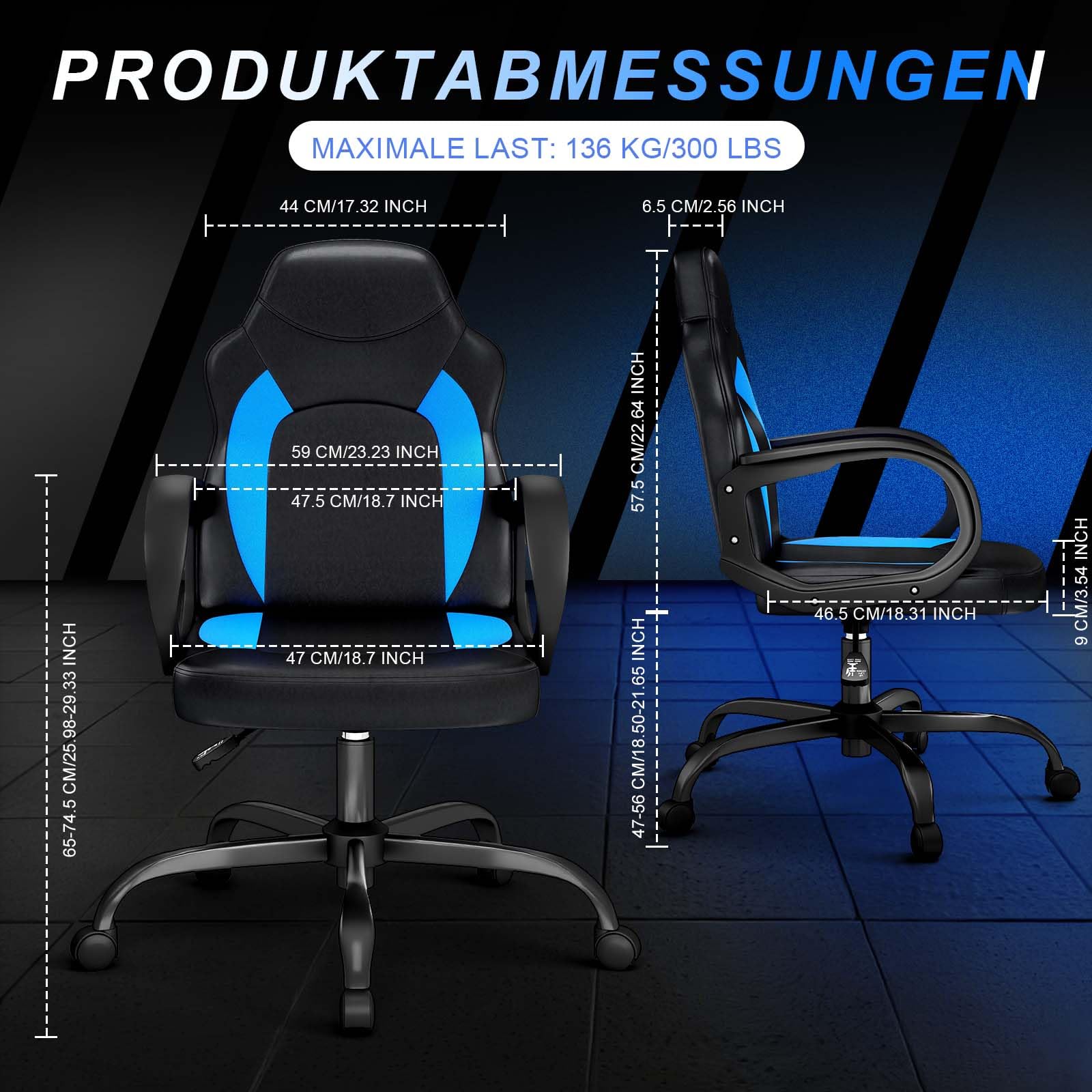 AnyGod Bürostuhl Höhenverstellbar mit Ergonomischer Rückenlehne, Drehstuhl aus Kunstleder für Homeoffice und Gaming, 360° Drehfunktion, Belastbar bis 136 kg