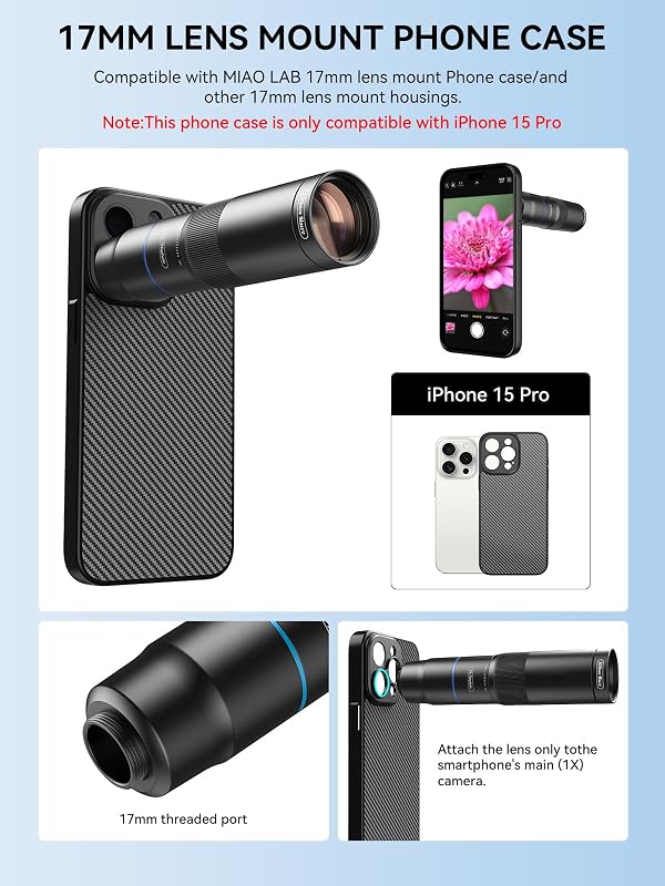 MIAO LAB 10X Telephoto + 200mm Macro Lens for iPhone 15 Pro, 2-in-1 Telephoto & Macro with 17mm Thread Interface & Dedicated Case – Perfect for Concerts, Travel, and Outdoor Exploration by MIAO LAB - Used condition - Image 7