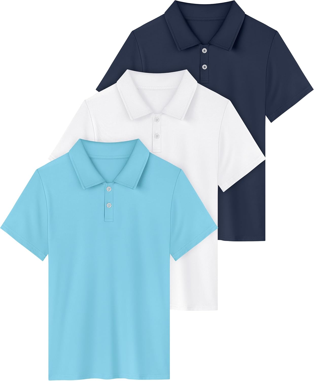 Resinta 3 Pack Boys Dry-Fit Active Athletic Performance Polo Short Sleeve Golf Shirt Cool Quick Dry Training Workout Shirts