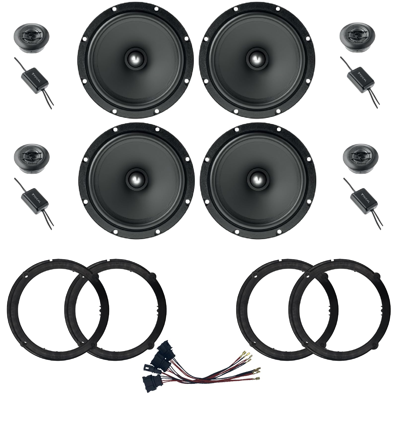 Kit de 8 Altavoces Focal ASE 165 para VW Golf IV de 165 mm con 2 Soportes Delanteros, 2 Traseros y 4 Conectores