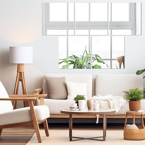 Miniatura 7 de Soaoo 36 piezas de láminas de espejo flexibles autoadhesivas para espejo de puerta, azulejos de plástico para espejo de pared, calcomanías cuadradas