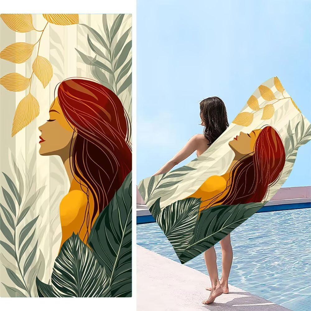 Toalla de playa microfibra grande 100x200 cm absorbente con diseño Mujer Vegetal g1179