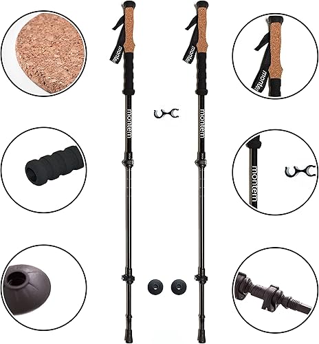 Miniatura 2 de Montem Bastones de trekking, senderismo y senderismo ultra fuertes, un par (2 bastones), mango de corcho antigolpes, plegable, ligero, cierre rápido