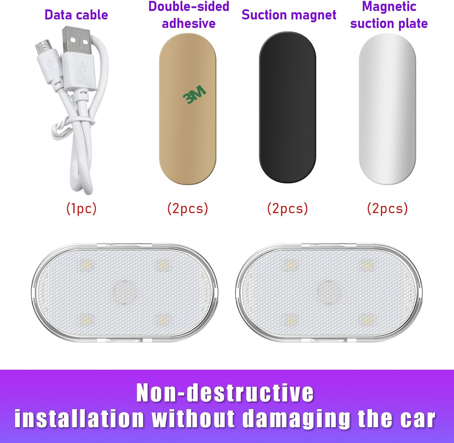 Ziciner 2 PCS Car Led Lights Interior, Super Bright Car Wireless Bulb, USB Rechargeable Auto Led Festoon Bulb, Universal Vehicle Accessories for Cars, Trucks, SUVs, Vans (White) image 3