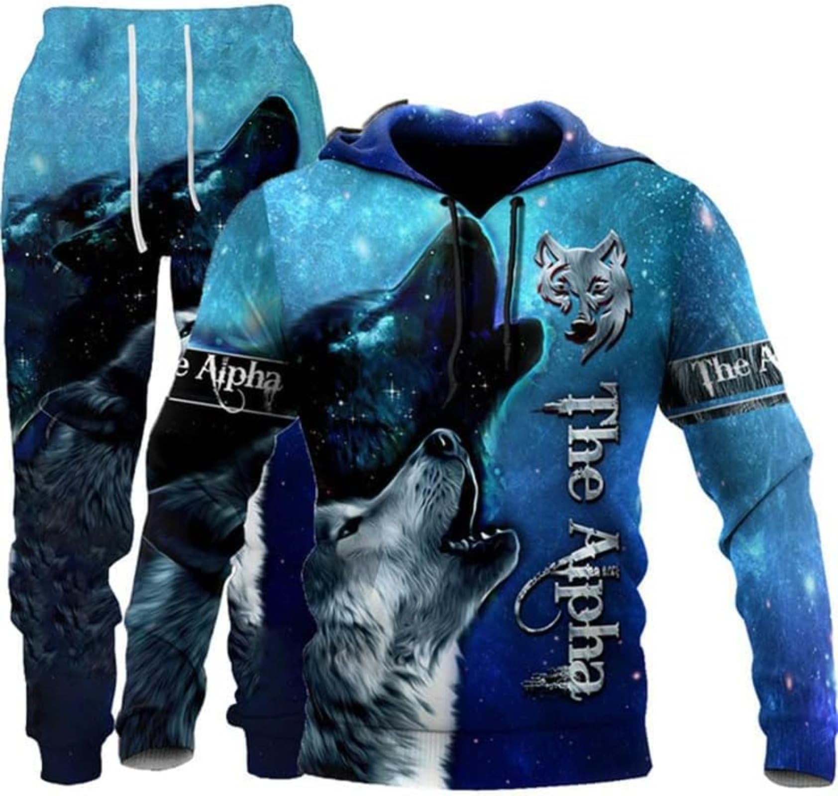 Hiegi Men's Fwolf-4 Athletic 2-Piece 3D Lion Tiger Wolf Tracksuit Casual Jogging Sweat Suit Set Hoodie Set, Xxl