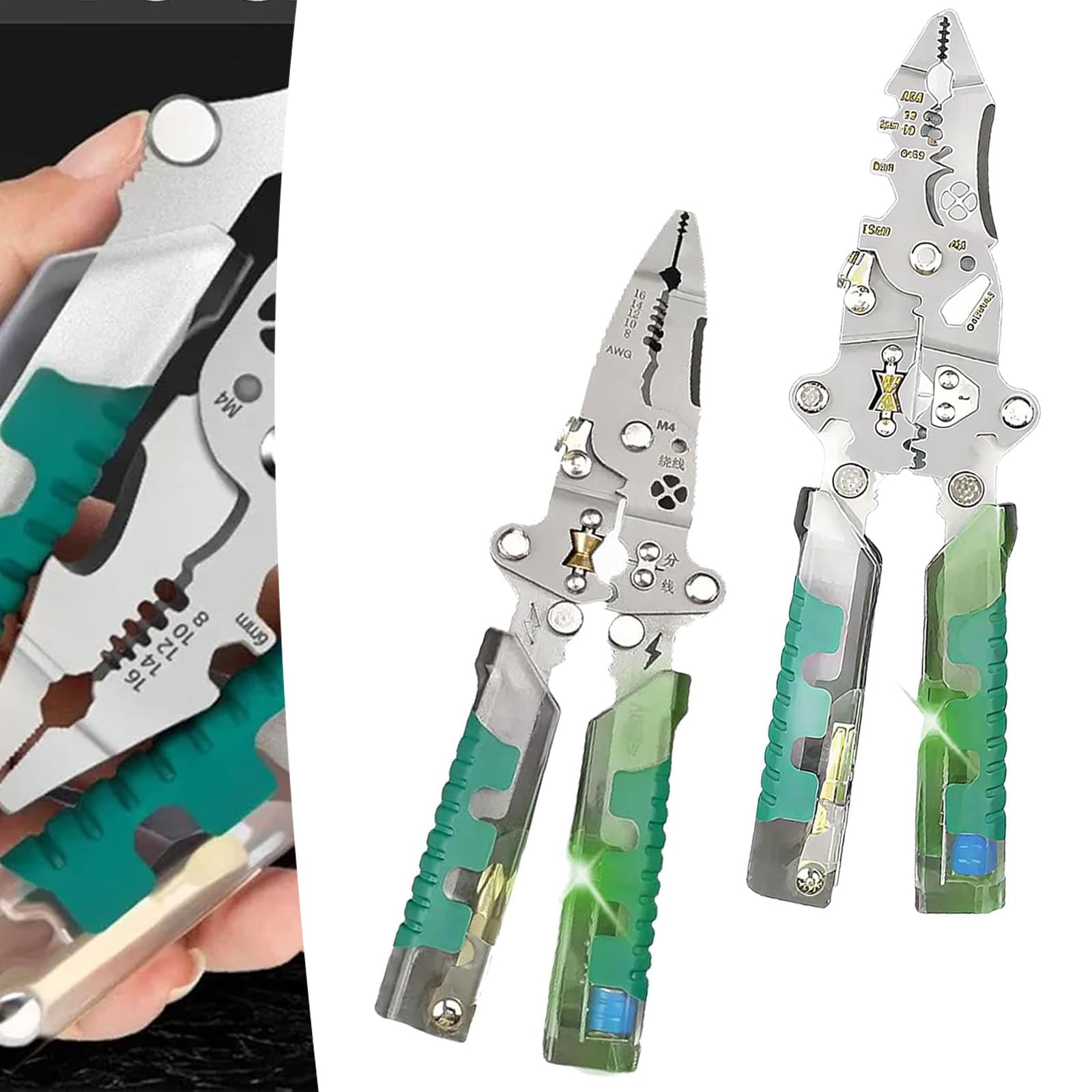 Luyjwzn A+B Tuvilo Electrical Pliers, 2025 New Wire Strippers With Voltage Detector, Folding Stylus Screwdriver Wire Stripper For Electricians Diy Repairs (A+B)