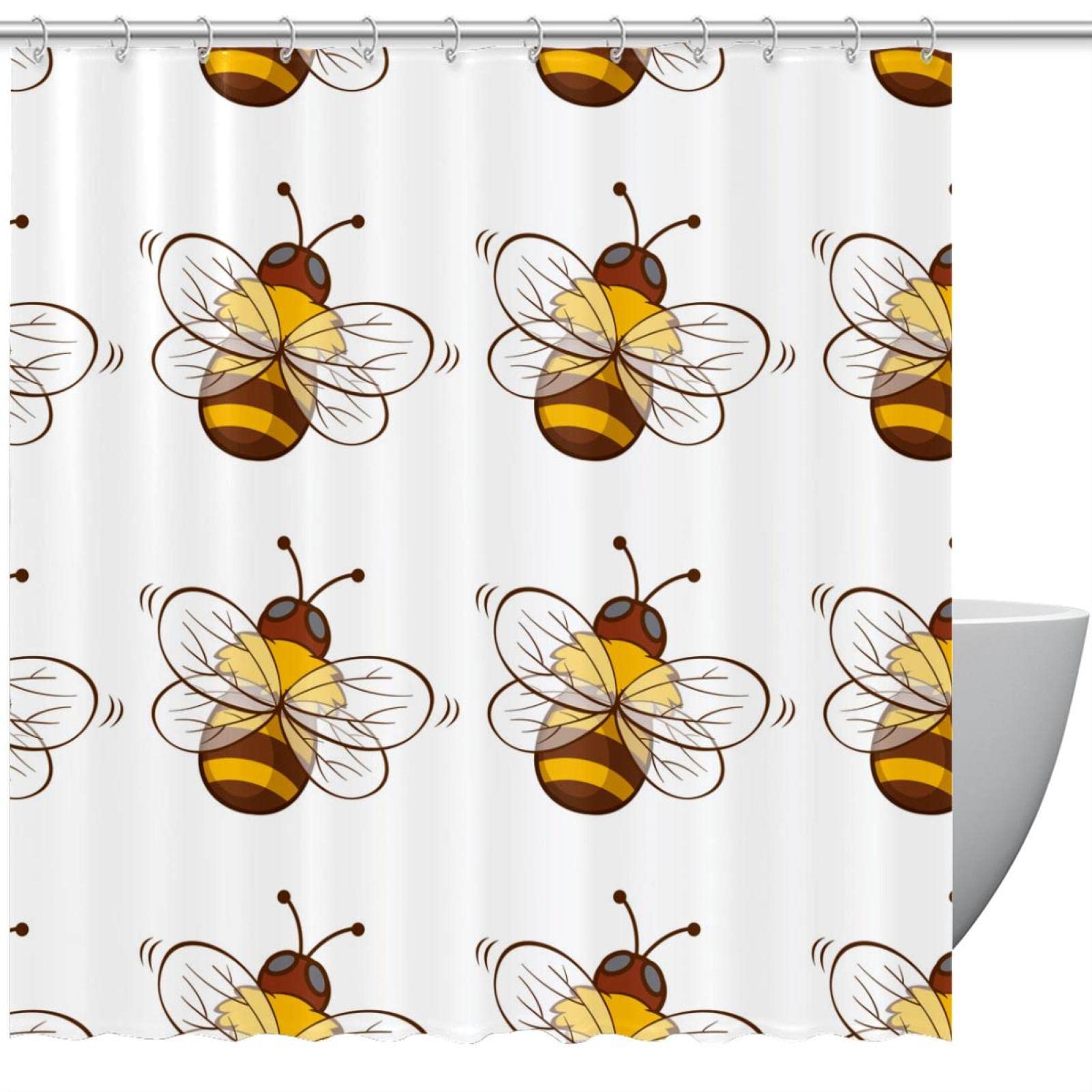 Rideau de douche anti-odeur sans couture Bee étanche pour douches et baignoires avec crochets