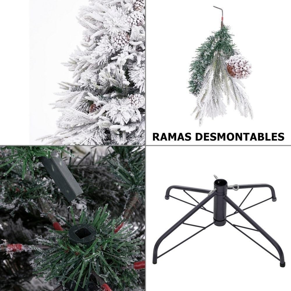 Árbol de Navidad artificial nevado verde y blanco desmontable de 210 cm