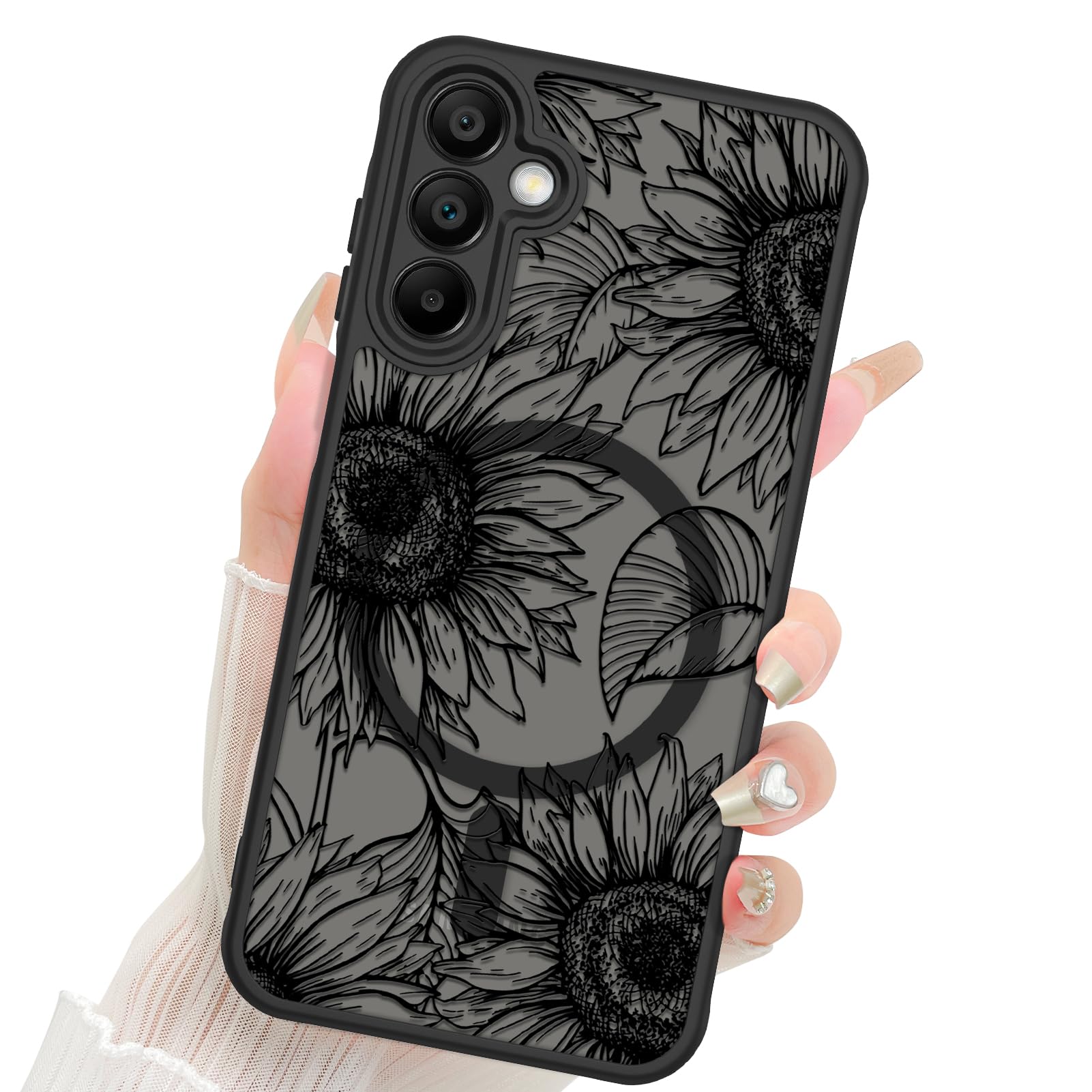 Fiyart Designed for Samsung Galaxy A14 5G Case Matte Flowers Design Compatible with MagSafe,Cute Sunflowers Anti-Scratch Translucent Phone Cover for