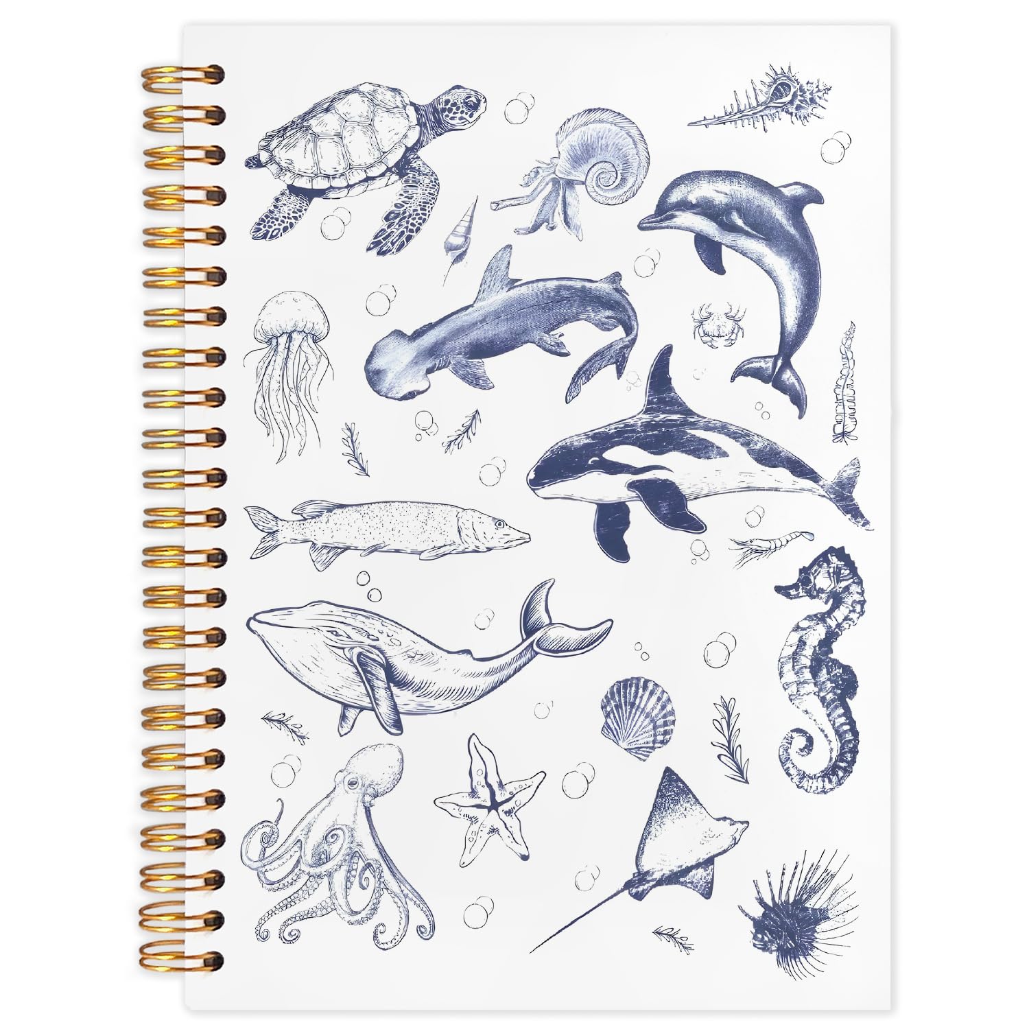 Marine Biology Notebook,Blue Ocean Notebook,Sea Animal Beach Journal, Retro Coastal Marine Biology Spiral Notebook Journal for Note Taking, Gifts for Ocean Beach Lovers, Blue Office Supplies, 5.5x8.3 Inch
