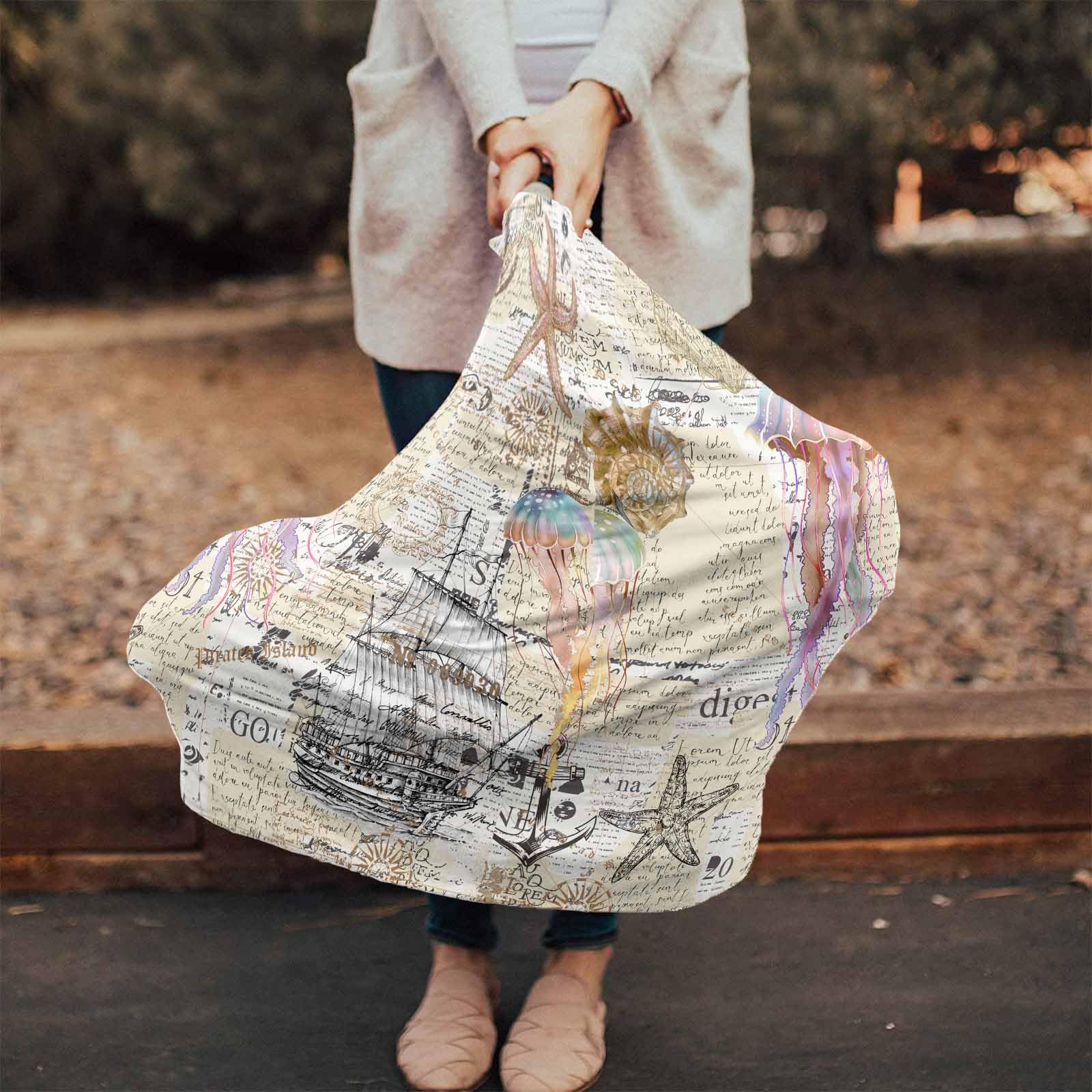 Nursing Cover for Breastfeeding Scarf, Summer Watercolor Starfish Jellyfish Baby Car Covers Super Soft Multi Use for Canopy Shopping Cart Cover Blanket Stroller Cover