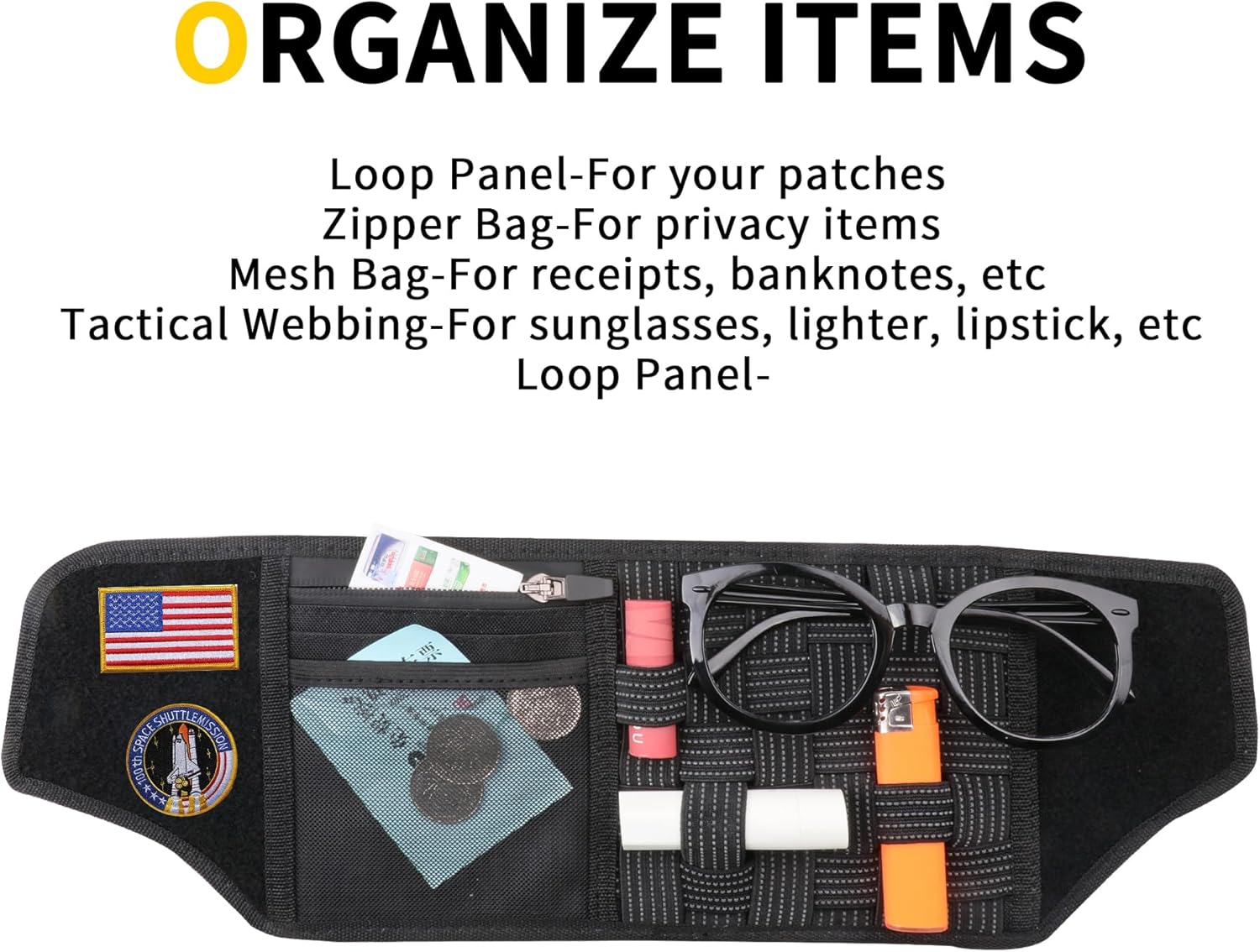 Tactical Sun Visor Organizer Visor Storage Compatible with 2018-2025 Jeep Wrangler JL 4XE Gladiator JT Accessories Car Sun Visor Sunglasses Holder Webbing Molle Panel, 2x Driver Passenger