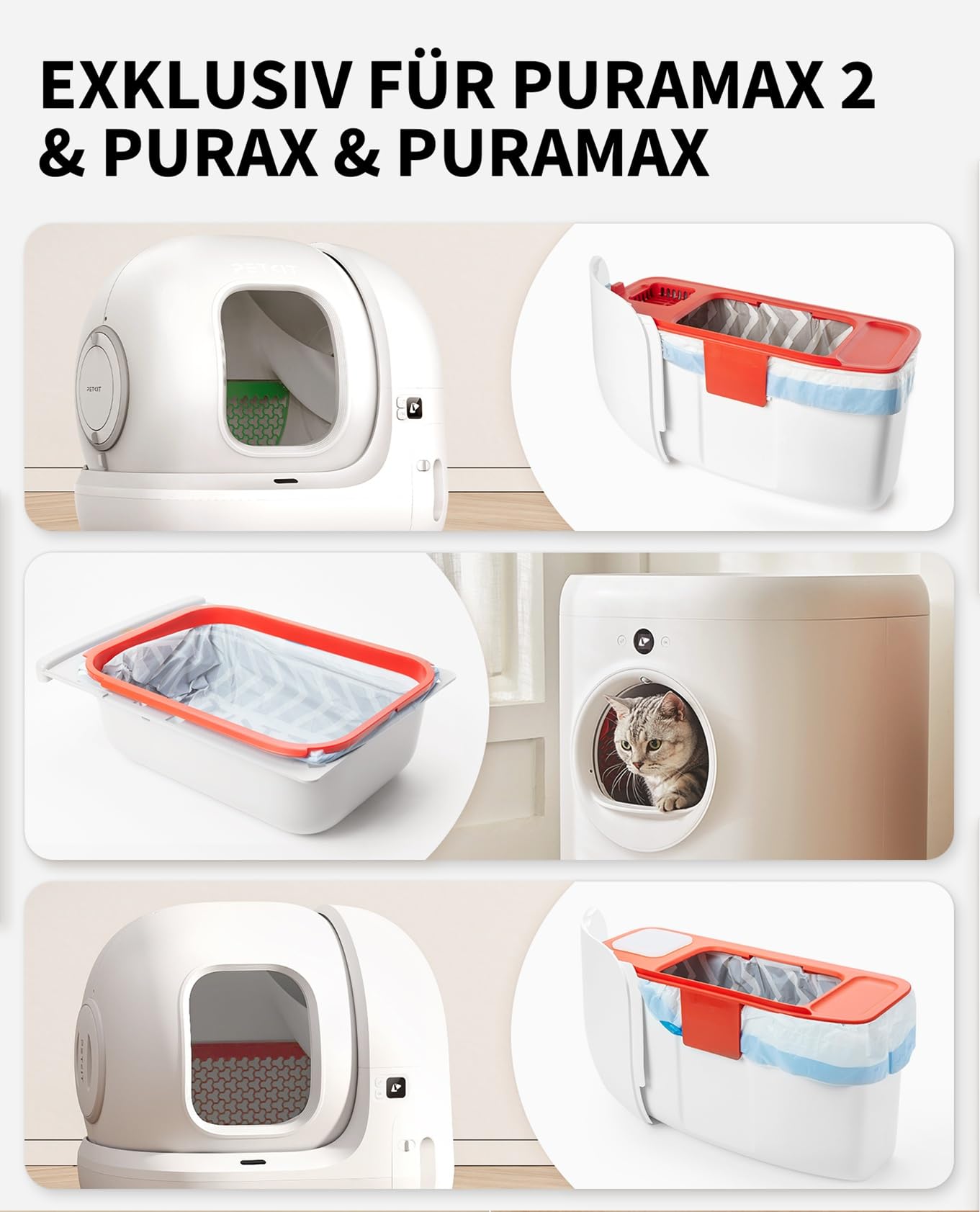PETKIT Katzentoilettenbeutel mit Zugbändern, Beutel für Katzentoilette für Pura MAX 2 und Pura X,Kratzfest für Haustier Katze Hunde Hundekot Katzenstreu 5 Rollen*20 (100 Stück)