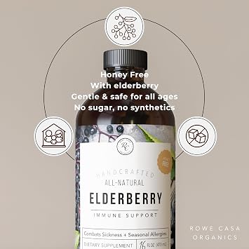 Rowe Casa Organics Honey-Free Elderberry with Antioxidants, Zinc, 16 Fl Oz