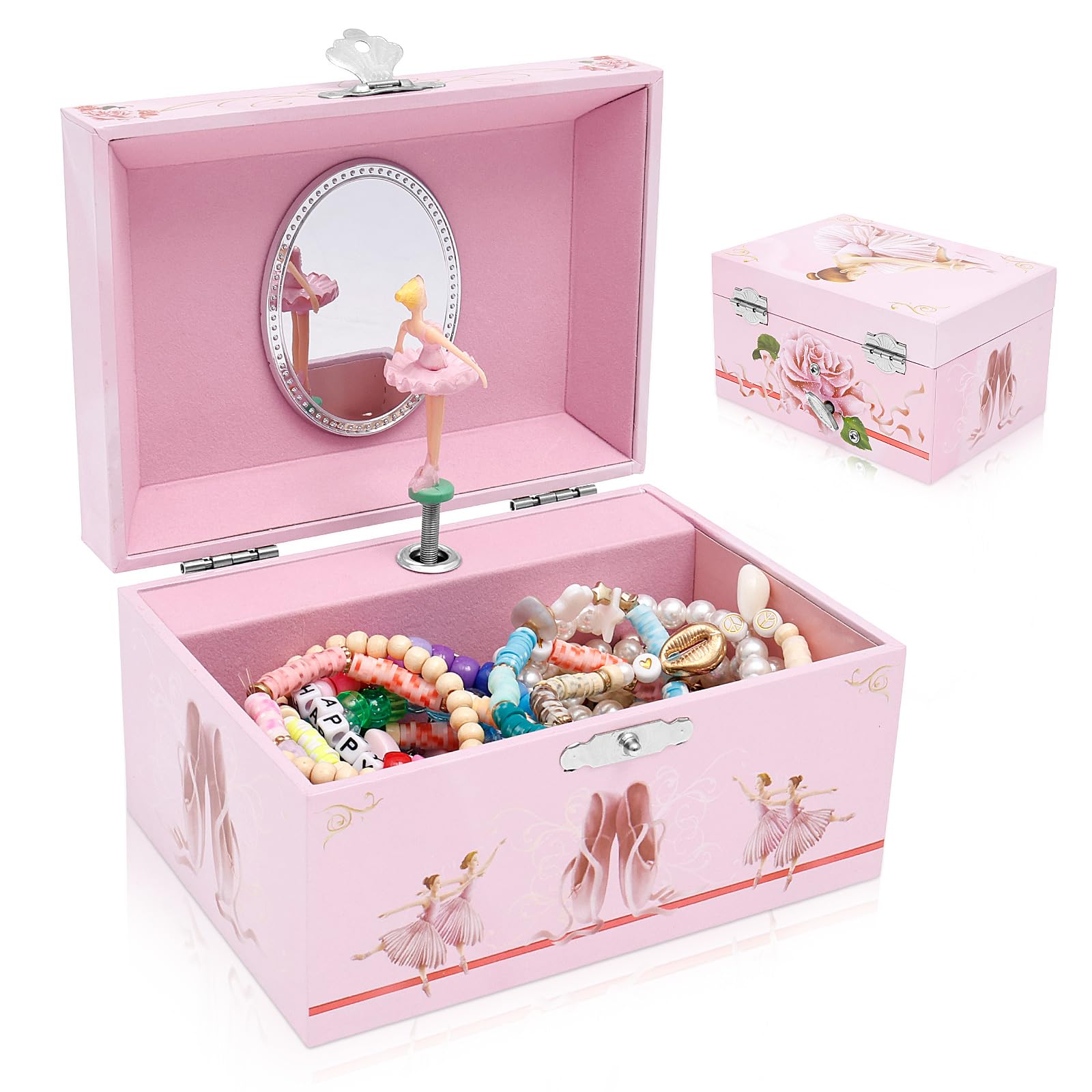 Shaojian Girls Pink Ballerina Musical Jewellery Box For Rotating Ballerina Ballet Kids Music Box For Jewelry Storage, 14.8X10.6x8.5cm