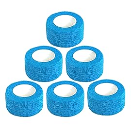 Baisunt 6 Pack 1 Inches Cohesive Bandage Self Adhesive Wrap Elastic Self Adherent Vet Wrap Breathable Self Stick Tape for Wrist, Ankle, Sports, Tatoo Wrap(5 Yards, Blue)