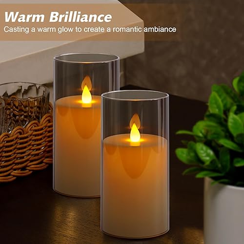 Miniatura 2 de crowm Velas parpadeantes sin llama que funcionan con pilas, velas LED de plástico acrílico gris con control remoto y temporizador, velas falsas